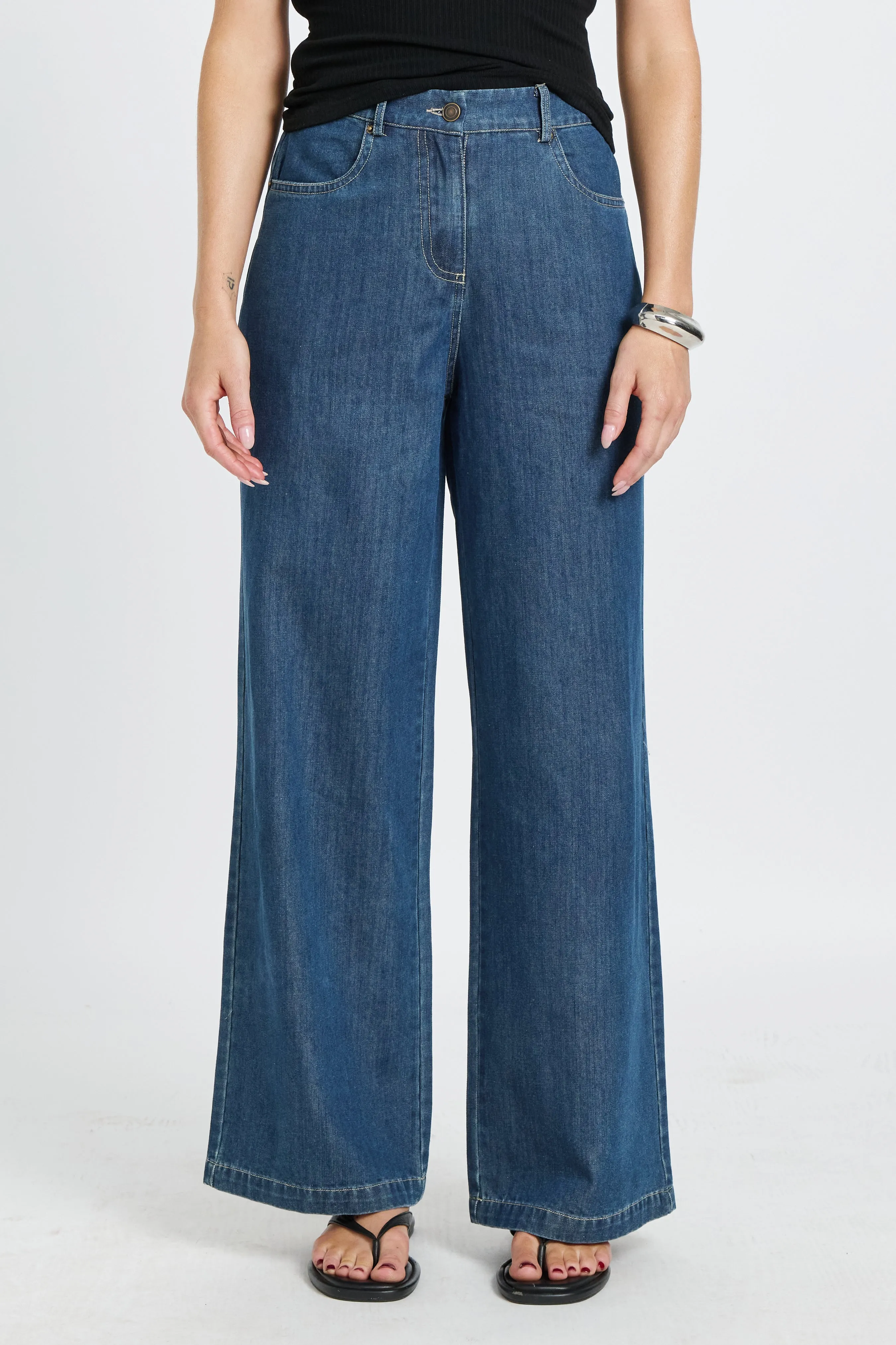 Anderson Adjustable-Waist Wide Leg Jean - Medium Blue sold by Apero Label product image thumbnail 4