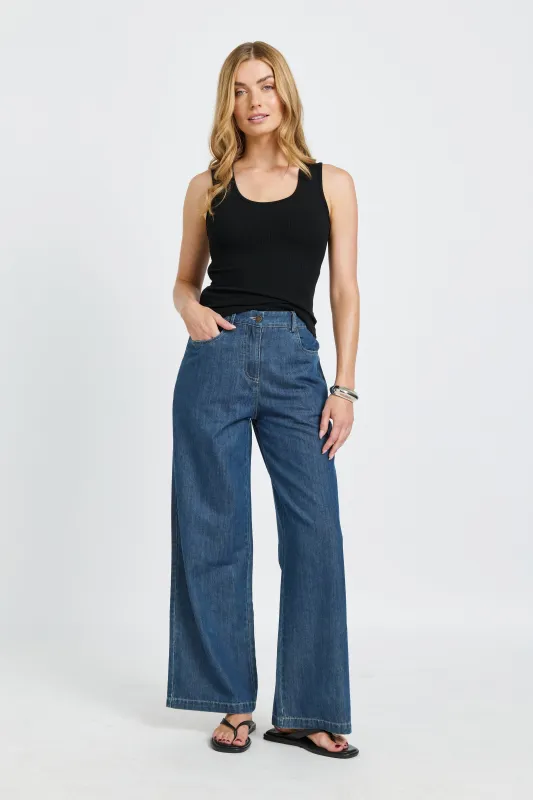 Anderson Adjustable-Waist Wide Leg Jean - Medium Blue made by Apero Label