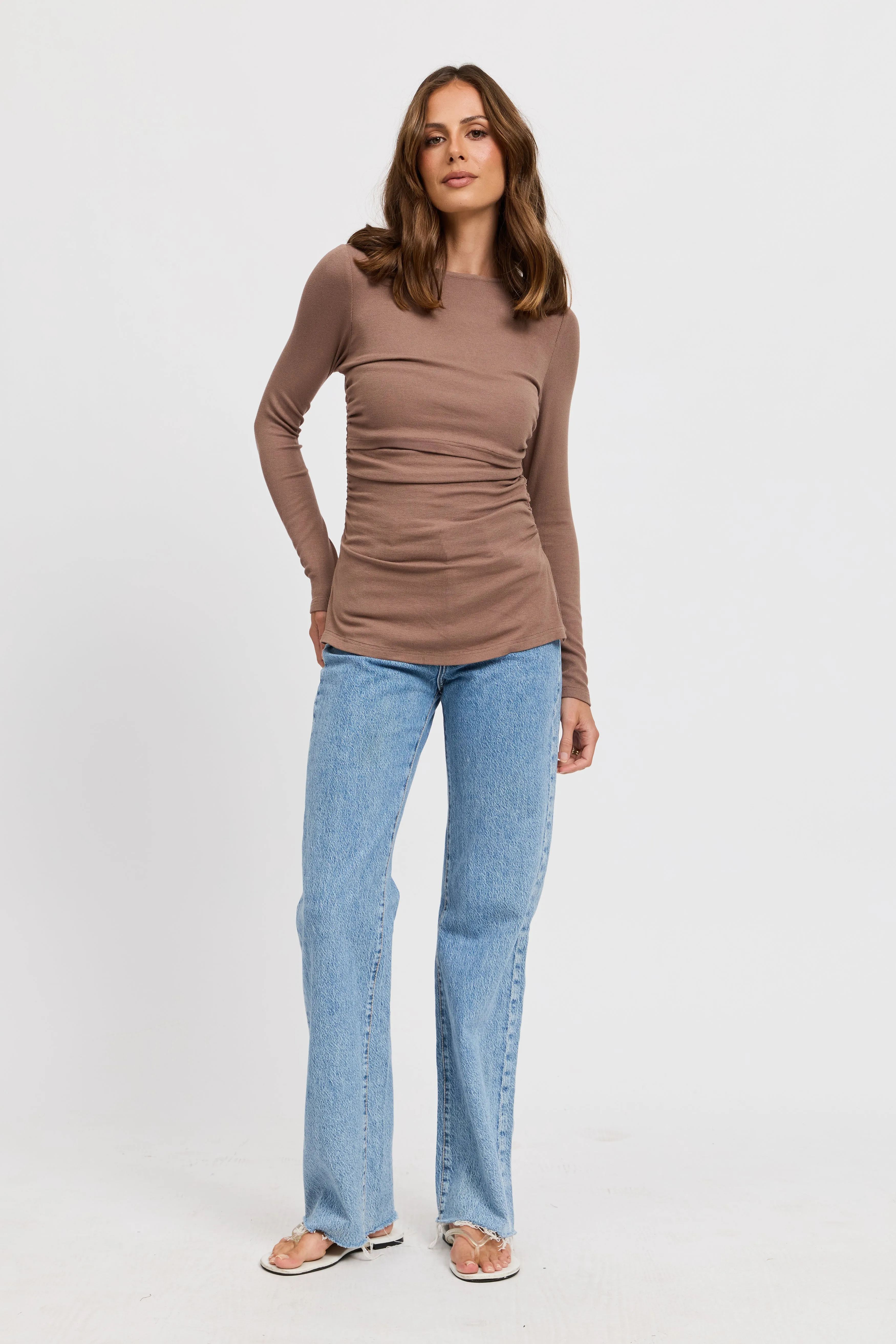 Ari Ribbed Long Sleeve Top - Mocha sold by Apero Label