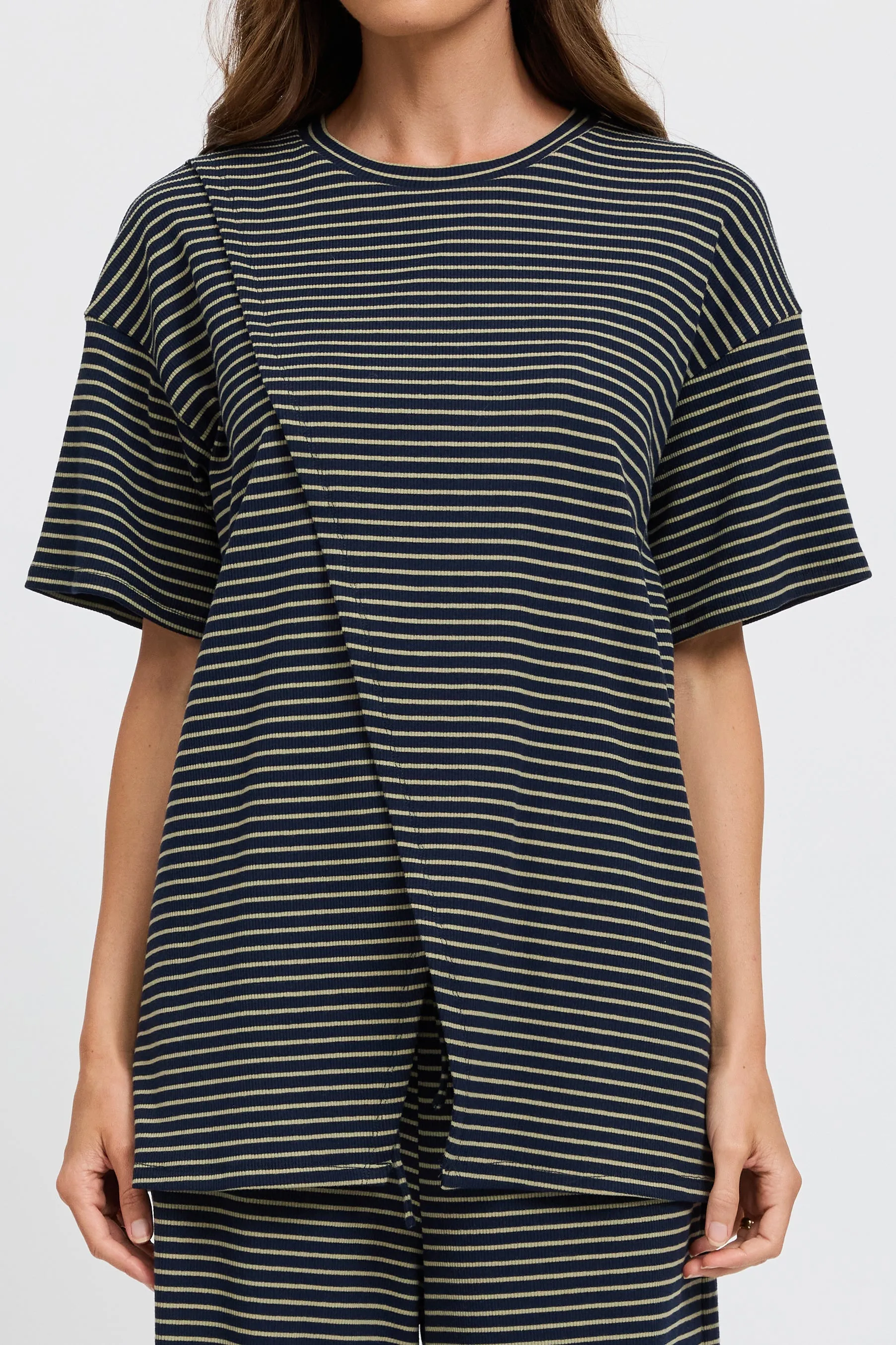 Ivy Stripe Longline Wrap Tee - Navy / Khaki sold by Apero Label product image thumbnail 3