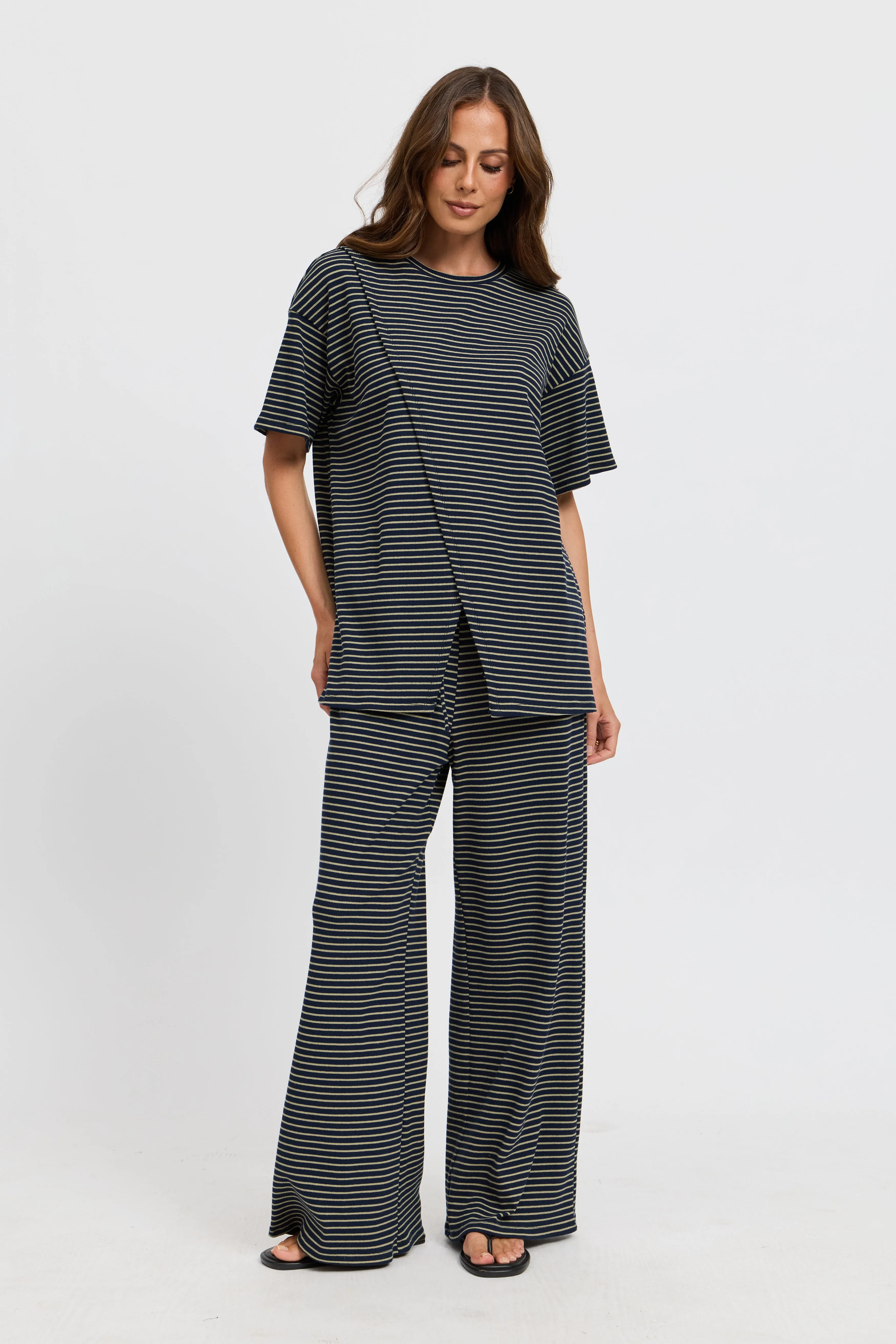 Ivy Stripe Longline Wrap Tee - Navy / Khaki sold by Apero Label product image thumbnail 4