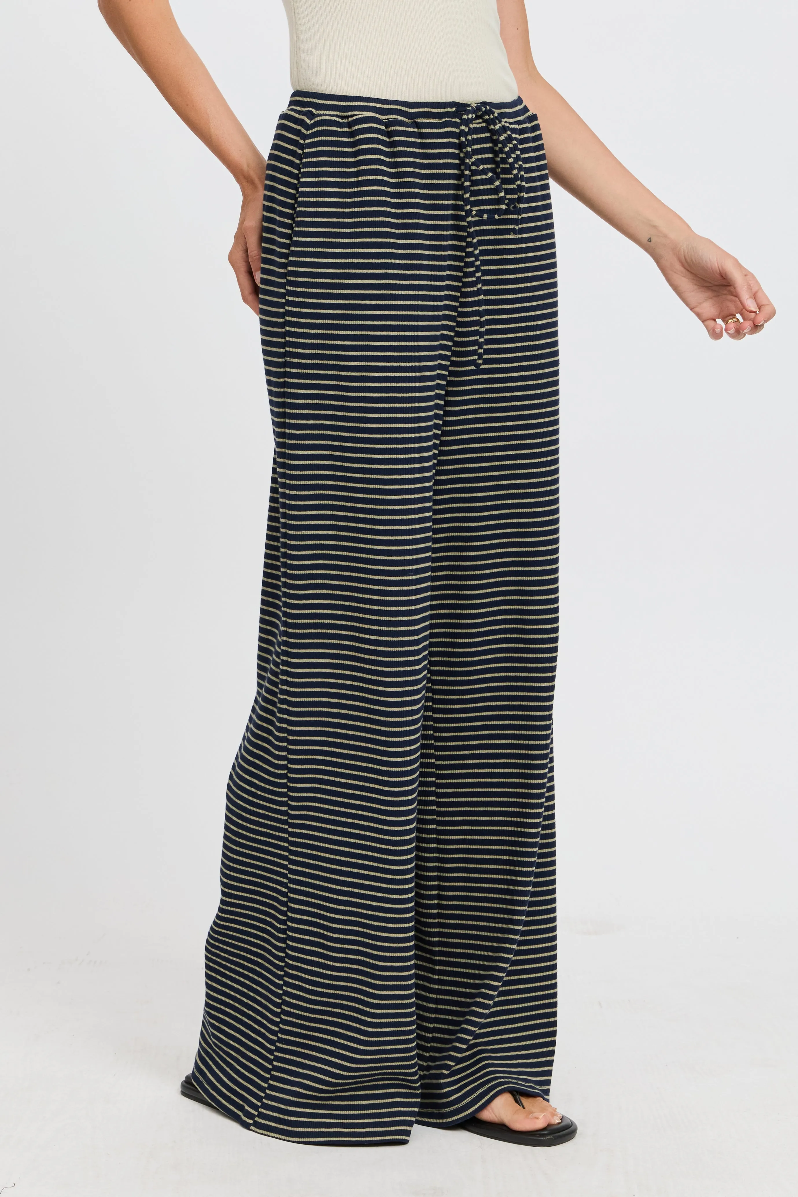 Ivy Stripe Wide Leg Pants - Navy / Khaki sold by Apero Label product image thumbnail 5
