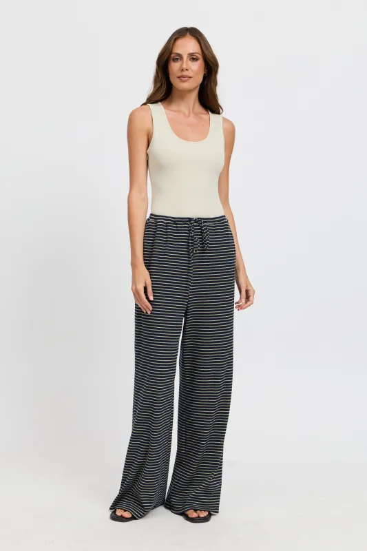 Ivy Stripe Wide Leg Pants - Navy / Khaki made by Apero Label