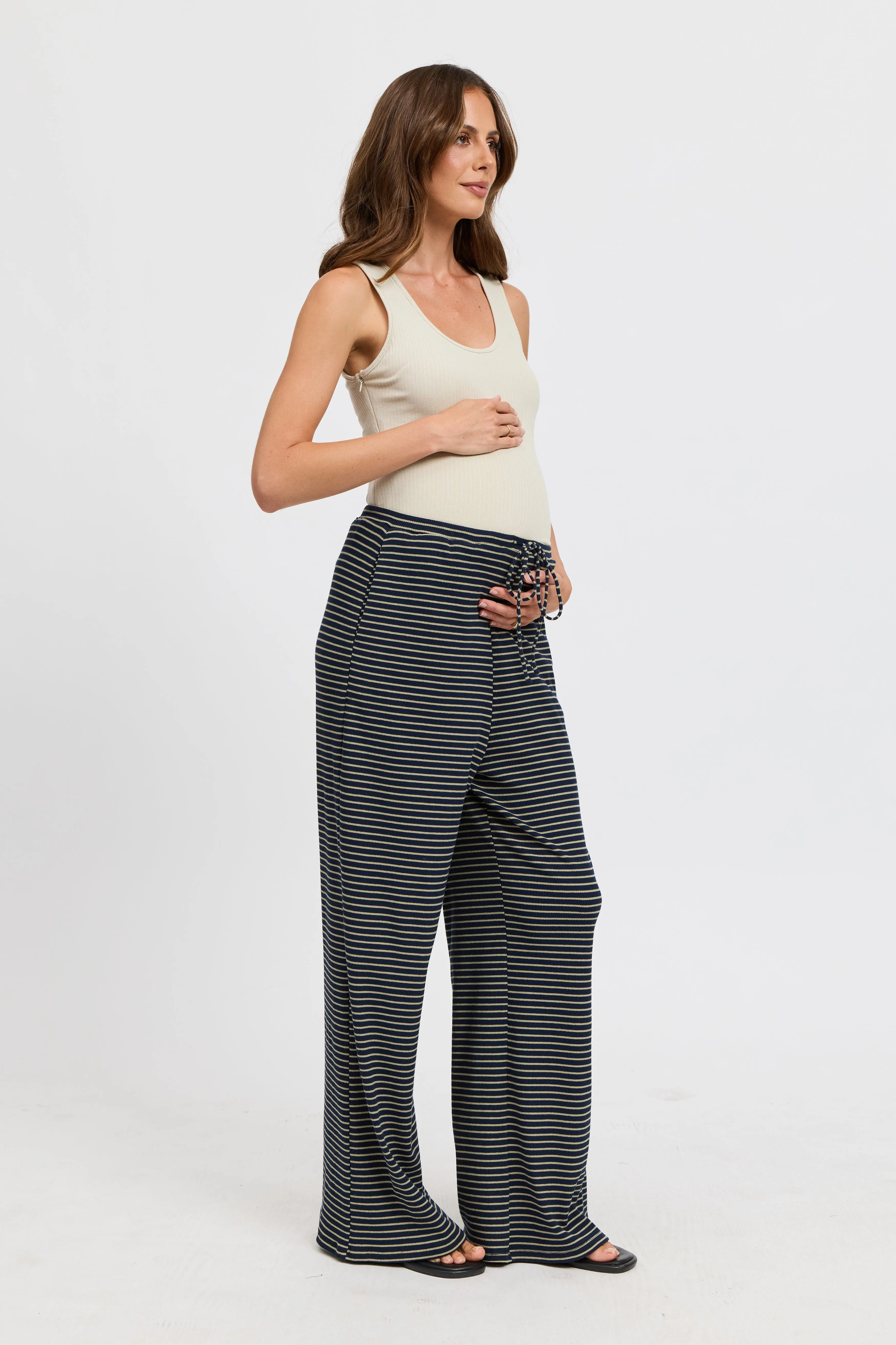Ivy Stripe Wide Leg Pants - Navy / Khaki sold by Apero Label product image thumbnail 2