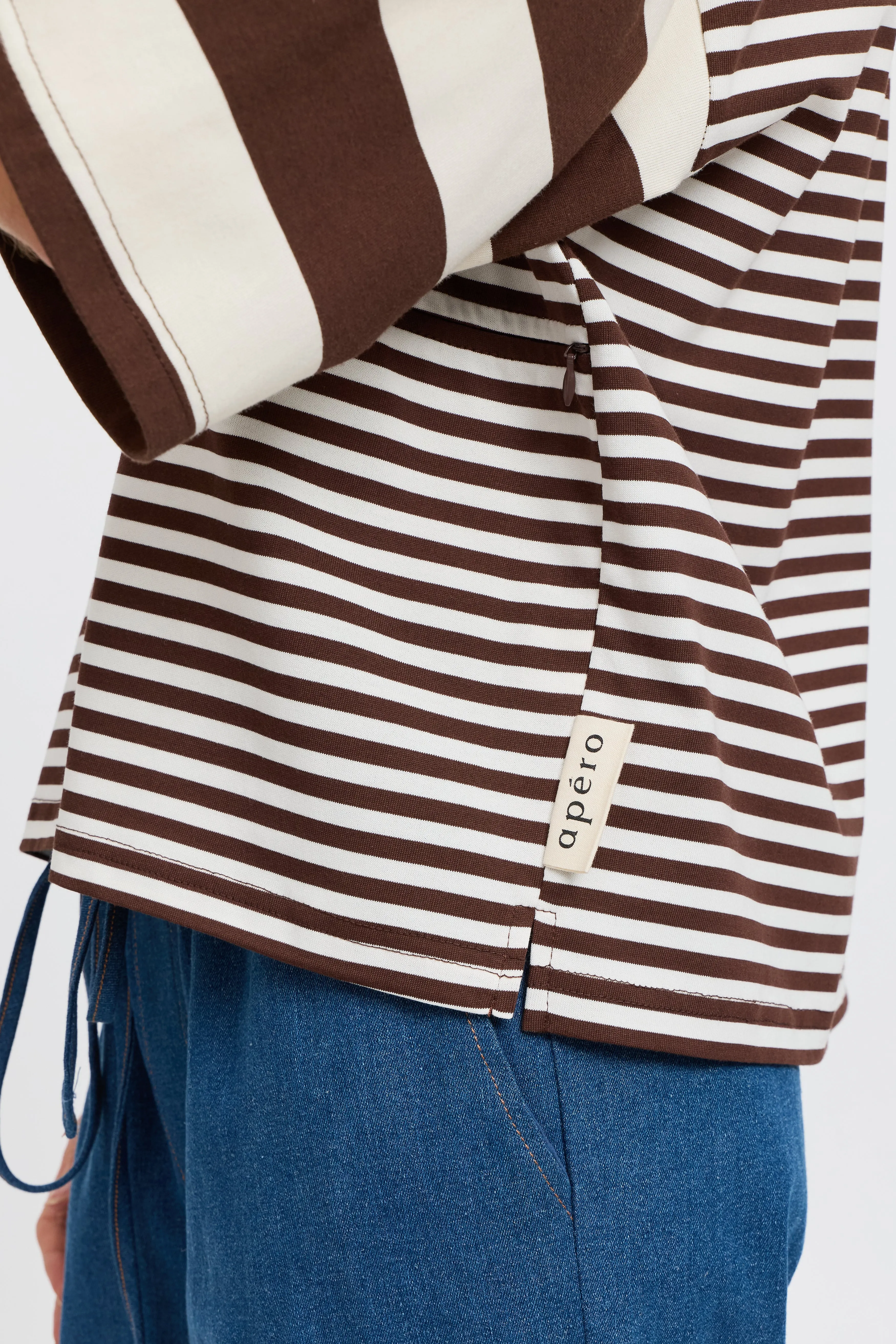 Brooklyn Mixed Stripe Slouch Panel Tee - Chocolate / White sold by Apero Label product image thumbnail 4