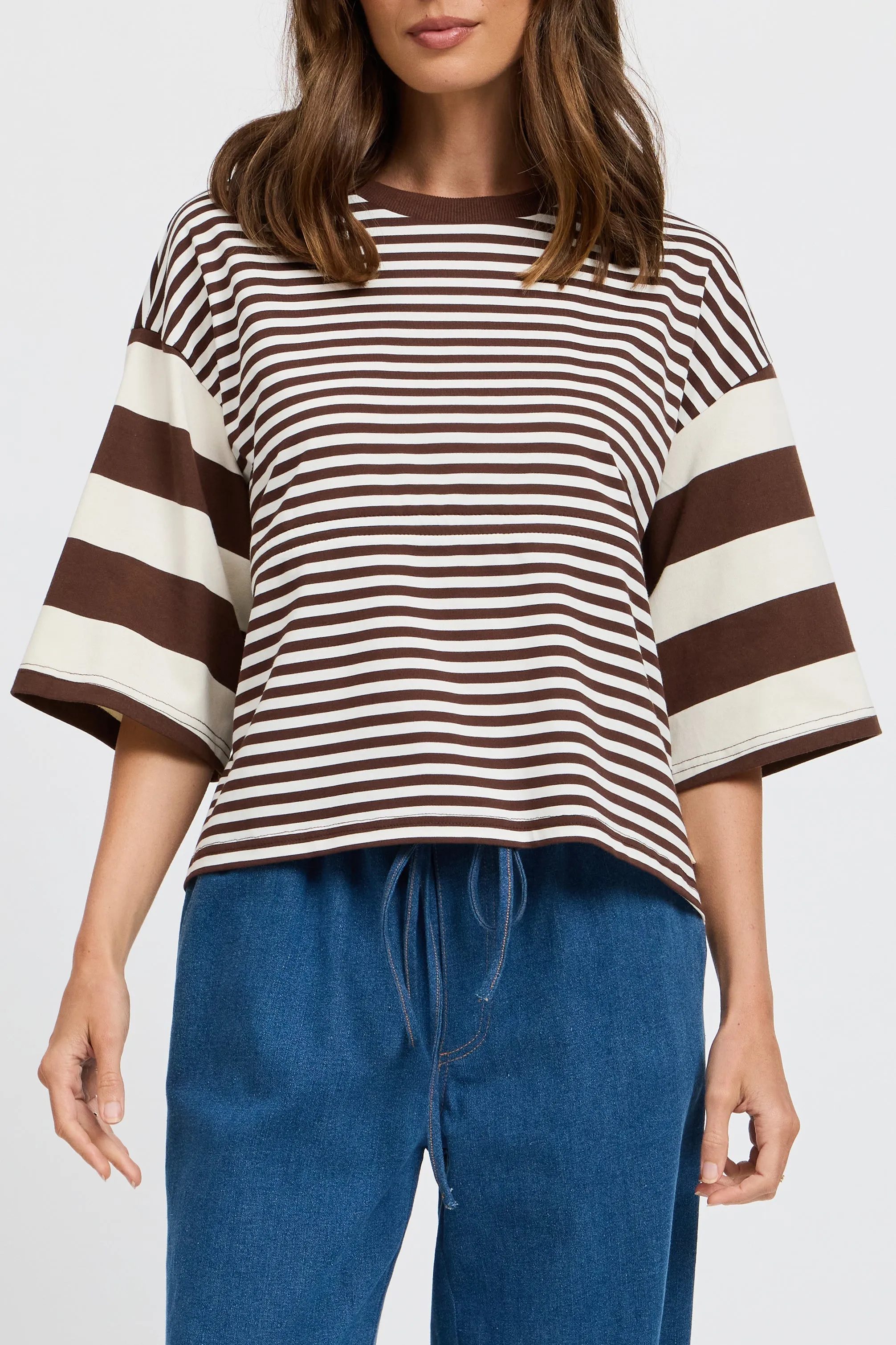 Brooklyn Mixed Stripe Slouch Panel Tee - Chocolate / White sold by Apero Label product image thumbnail 3