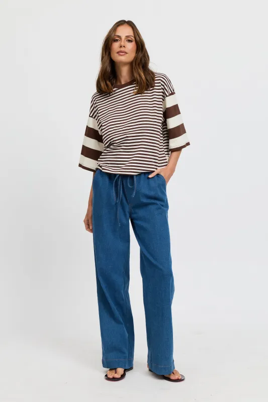 Brooklyn Mixed Stripe Slouch Panel Tee - Chocolate / White made by Apero Label
