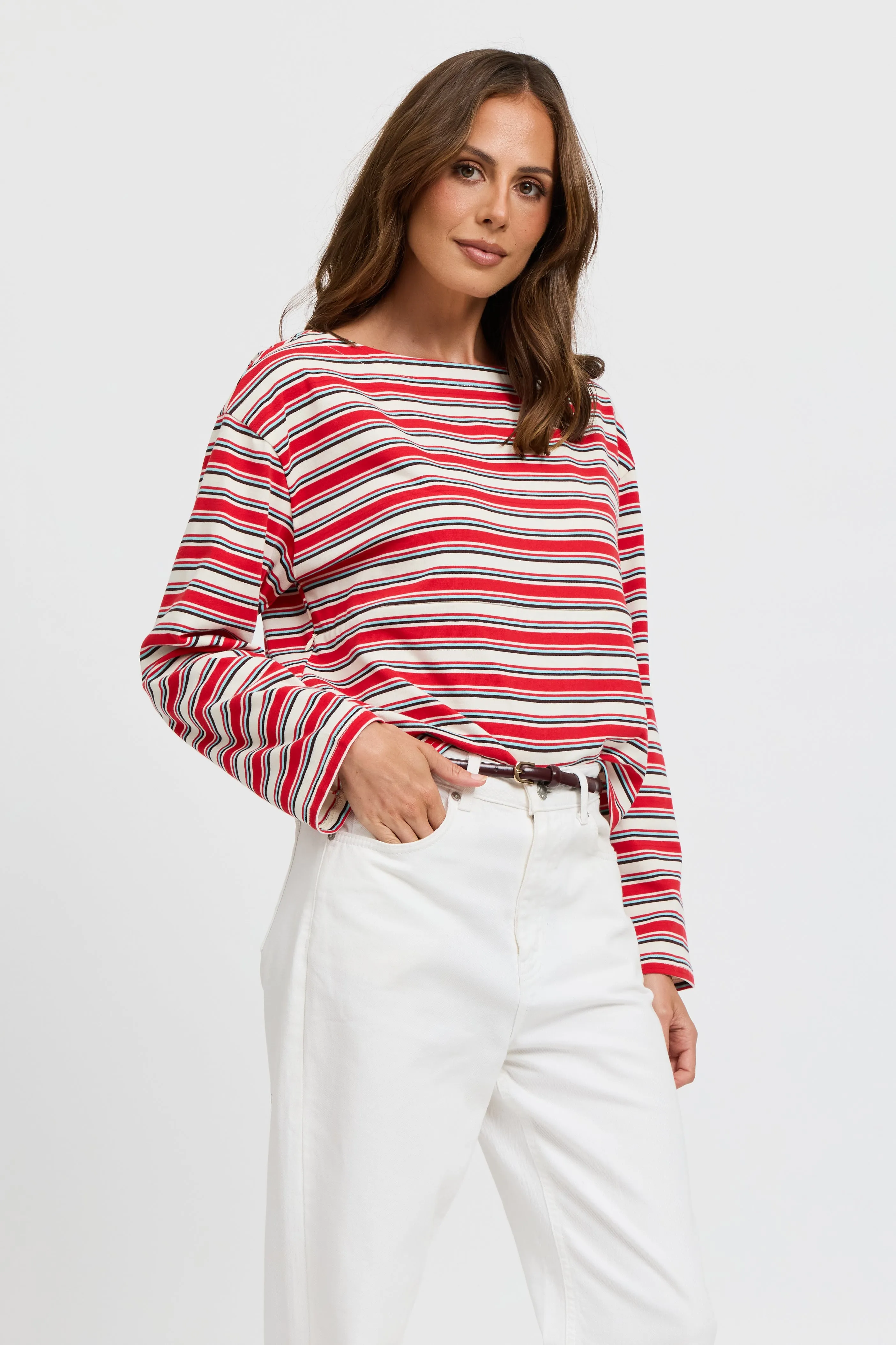 Genevieve Stripe Boatneck Long Sleeve Top - Red / White / Blue sold by Apero Label product image thumbnail 4