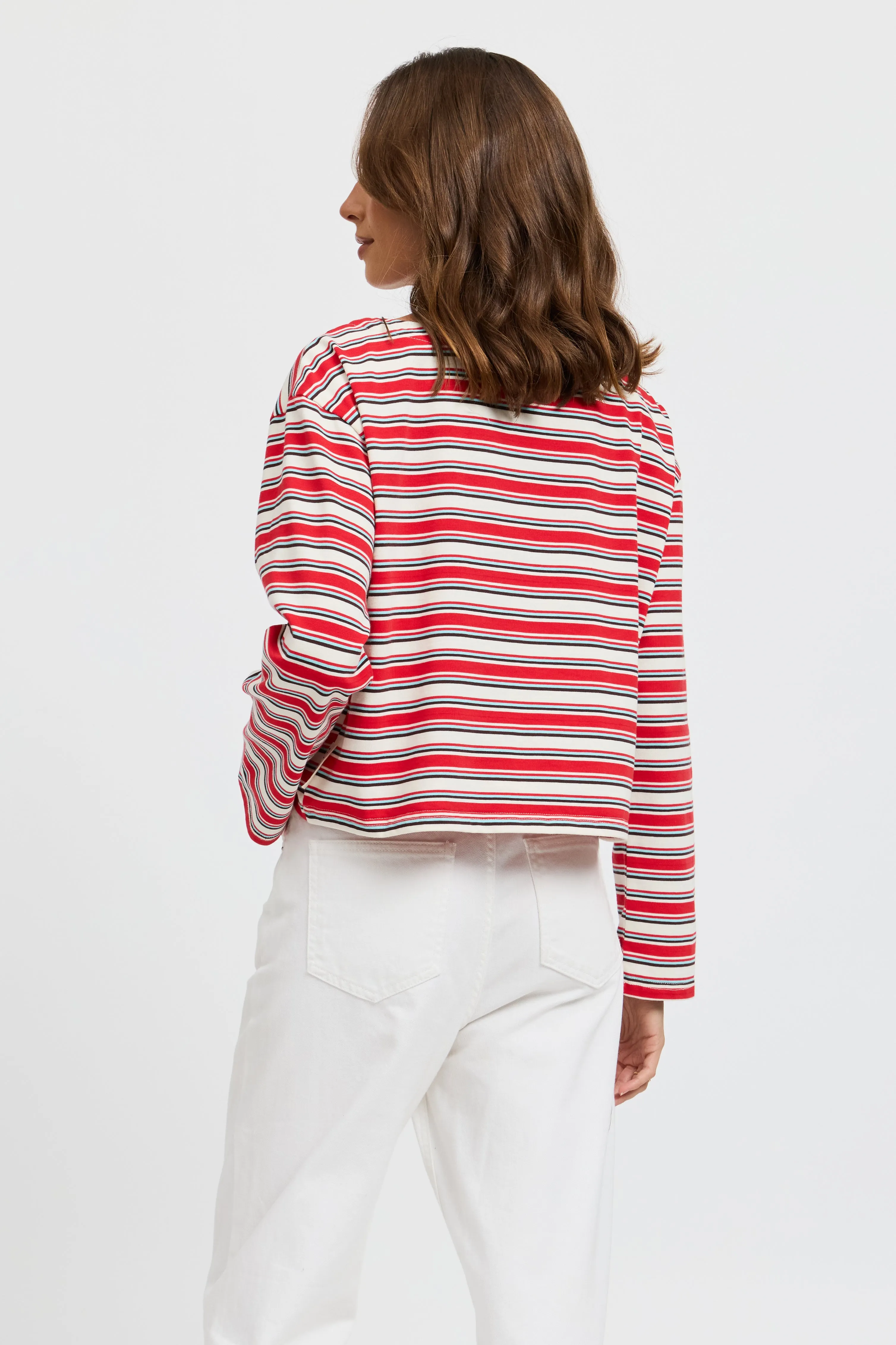 Genevieve Stripe Boatneck Long Sleeve Top - Red / White / Blue sold by Apero Label product image thumbnail 5