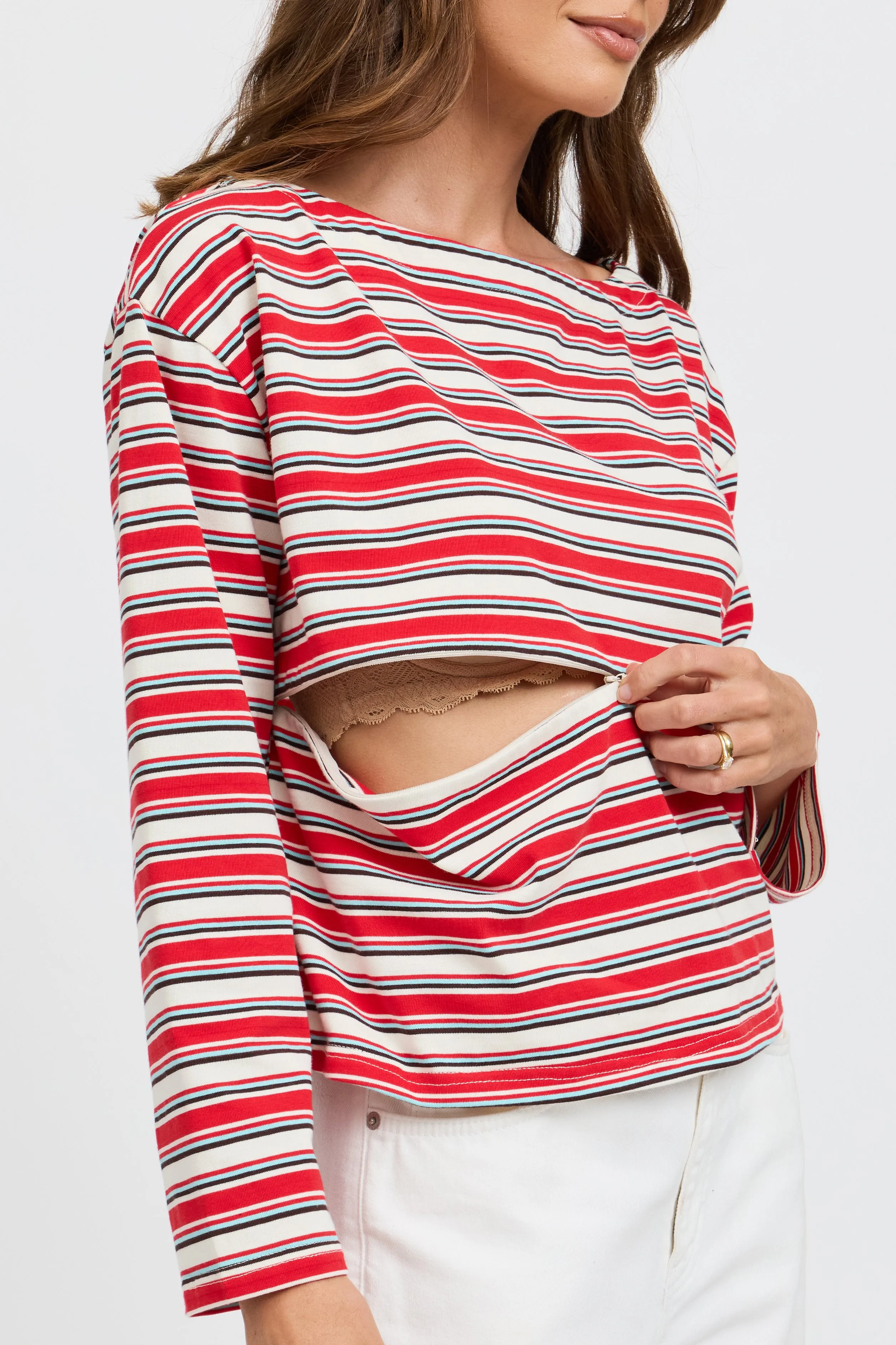 Genevieve Stripe Boatneck Long Sleeve Top - Red / White / Blue sold by Apero Label product image thumbnail 2