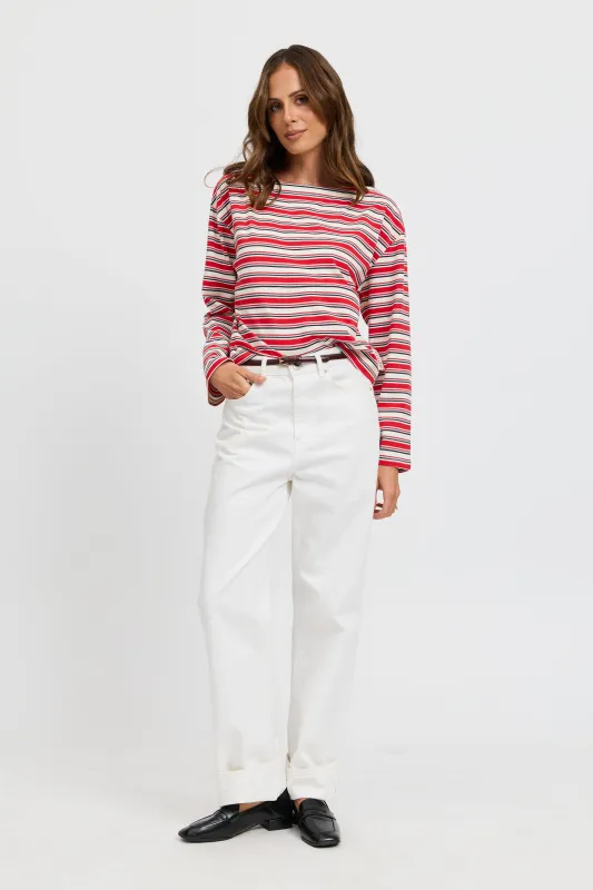 Genevieve Stripe Boatneck Long Sleeve Top - Red / White / Blue made by Apero Label