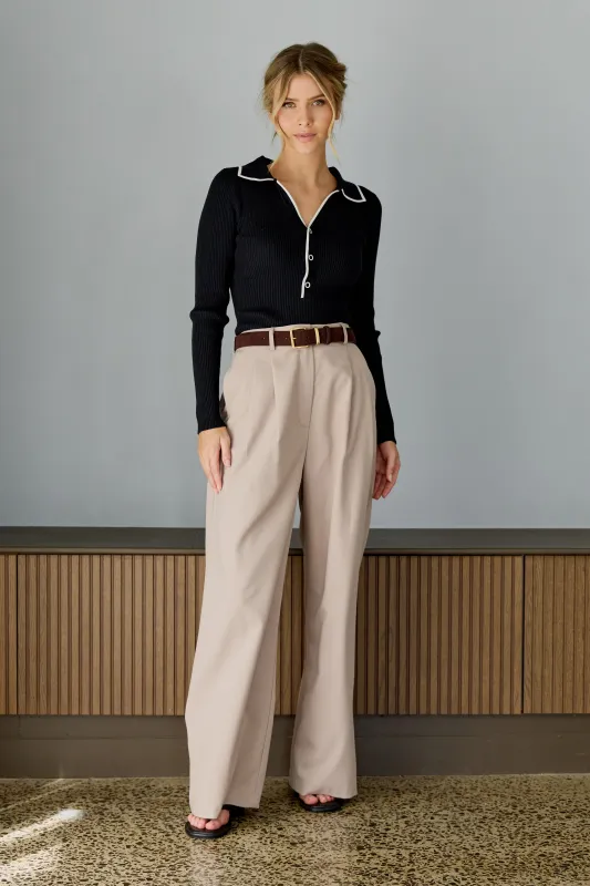Monica Polo Knit Top - Navy / White made by Apero Label