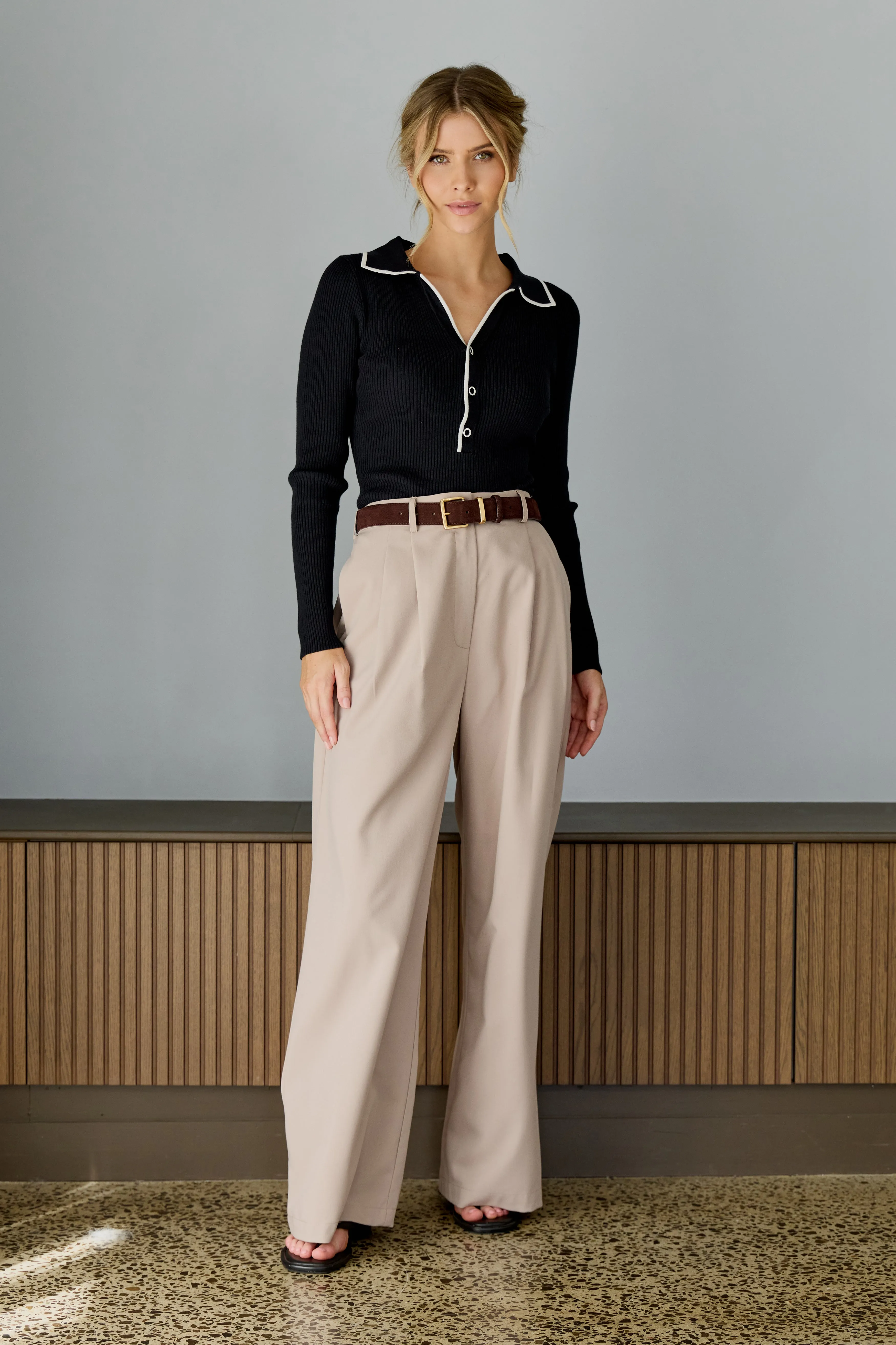 Monica Polo Knit Top - Navy / White sold by Apero Label