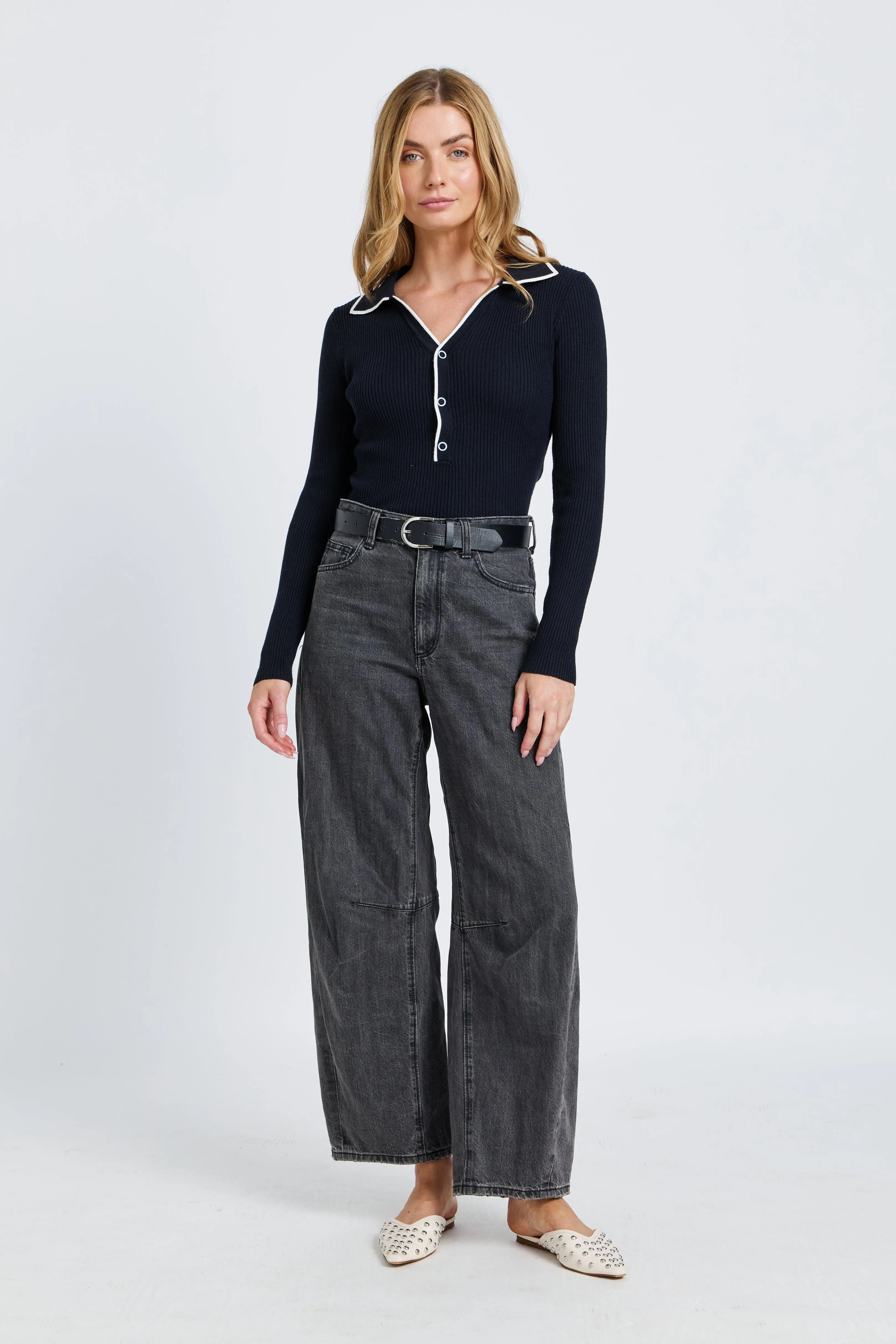 Monica Polo Knit Top - Navy / White sold by Apero Label product image thumbnail 4