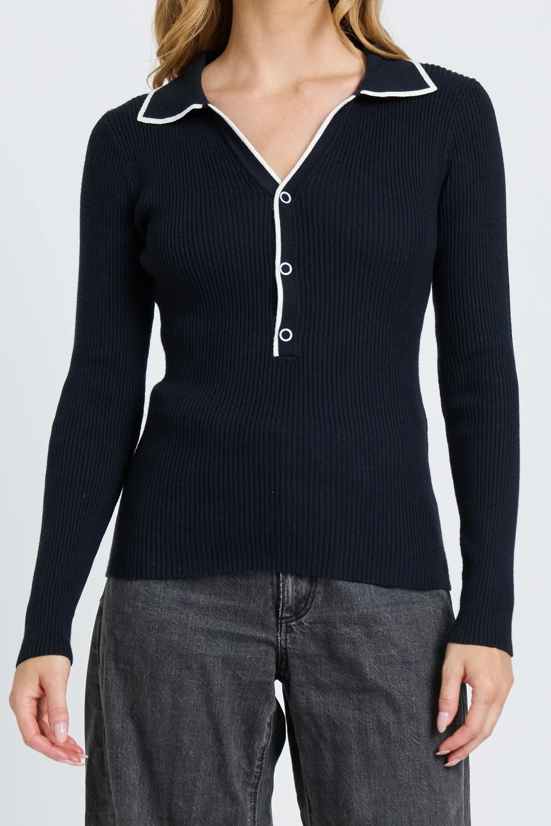 Monica Polo Knit Top - Navy / White sold by Apero Label product image thumbnail 3
