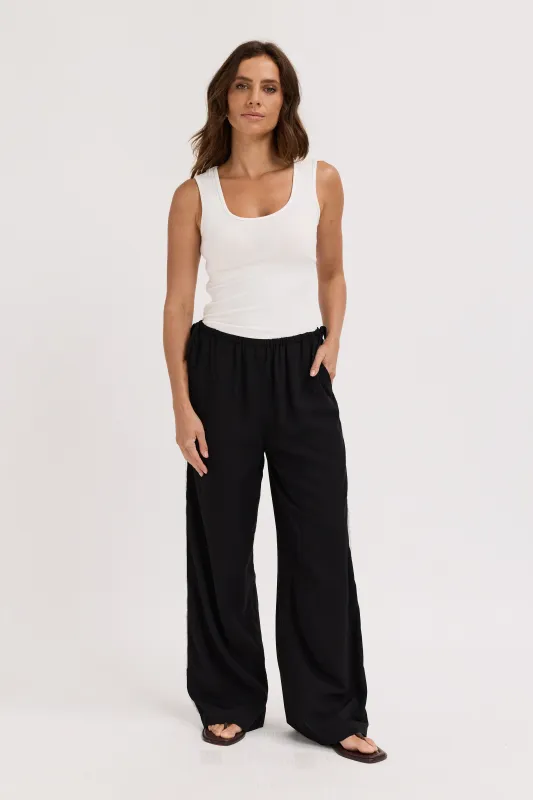 Emory Lace Trim Wide Leg Pant - Black made by Apero Label