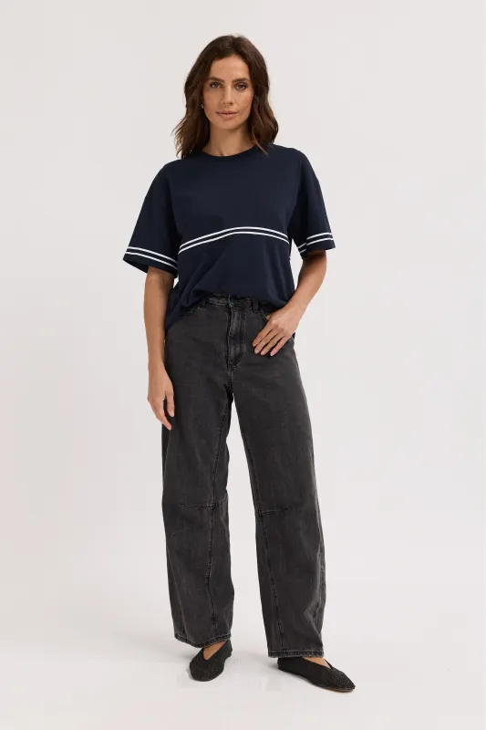 Saxon Stripe Detail Panel Tee - Navy / White made by Apero Label