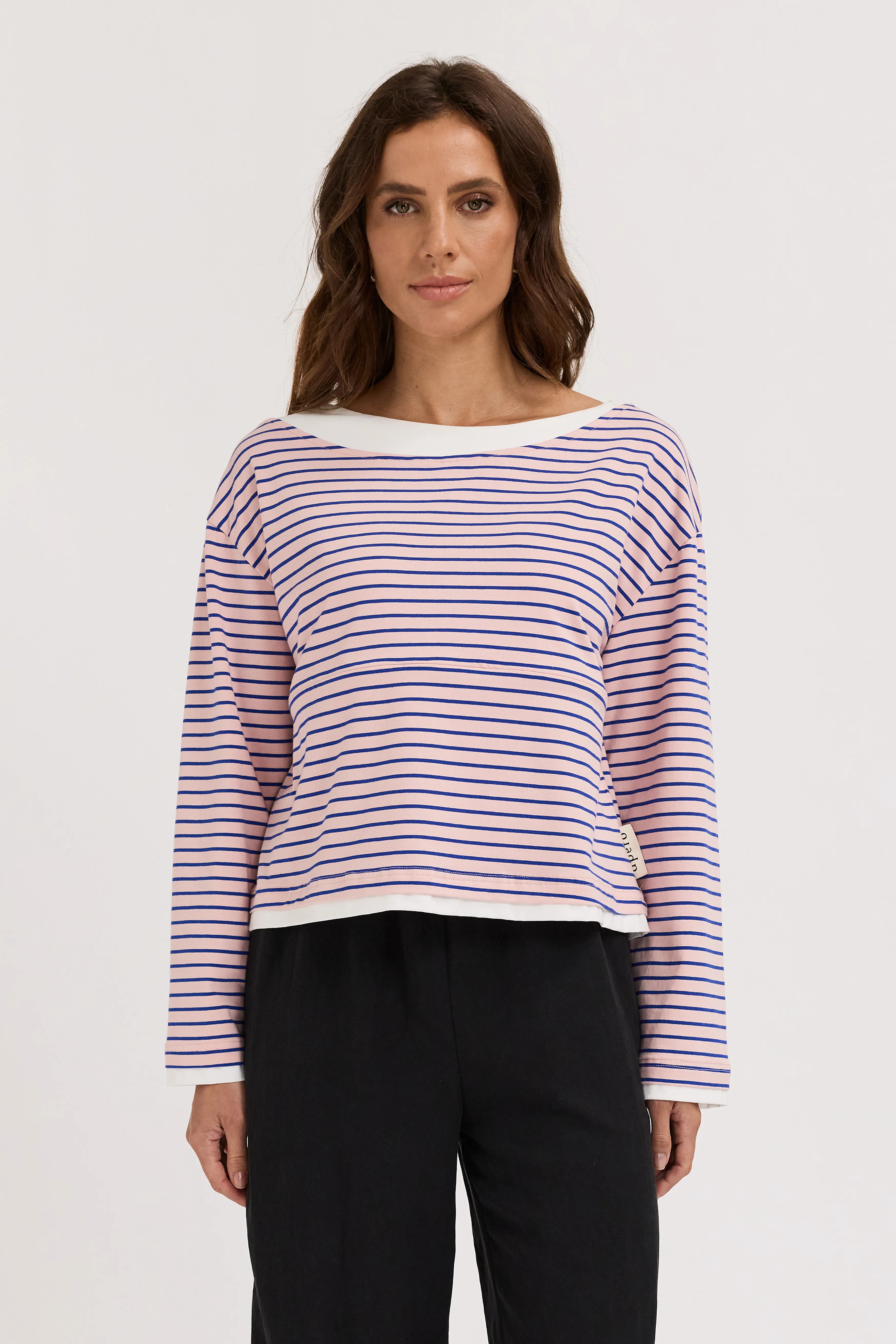 Phoebe Layered-Look Long Sleeve Top - Pink / Cobalt / White sold by Apero Label product image thumbnail 3