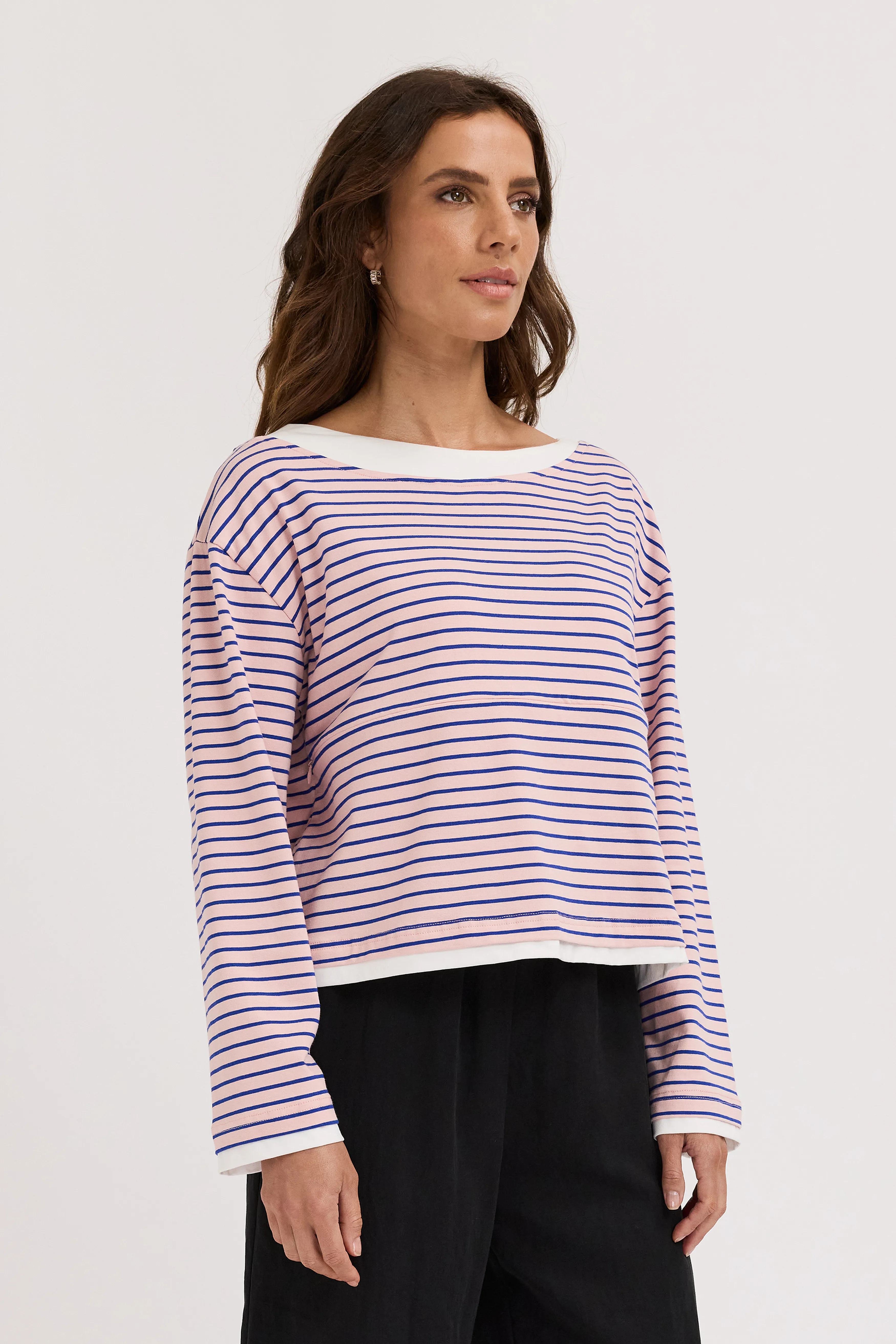Phoebe Layered-Look Long Sleeve Top - Pink / Cobalt / White sold by Apero Label product image thumbnail 4