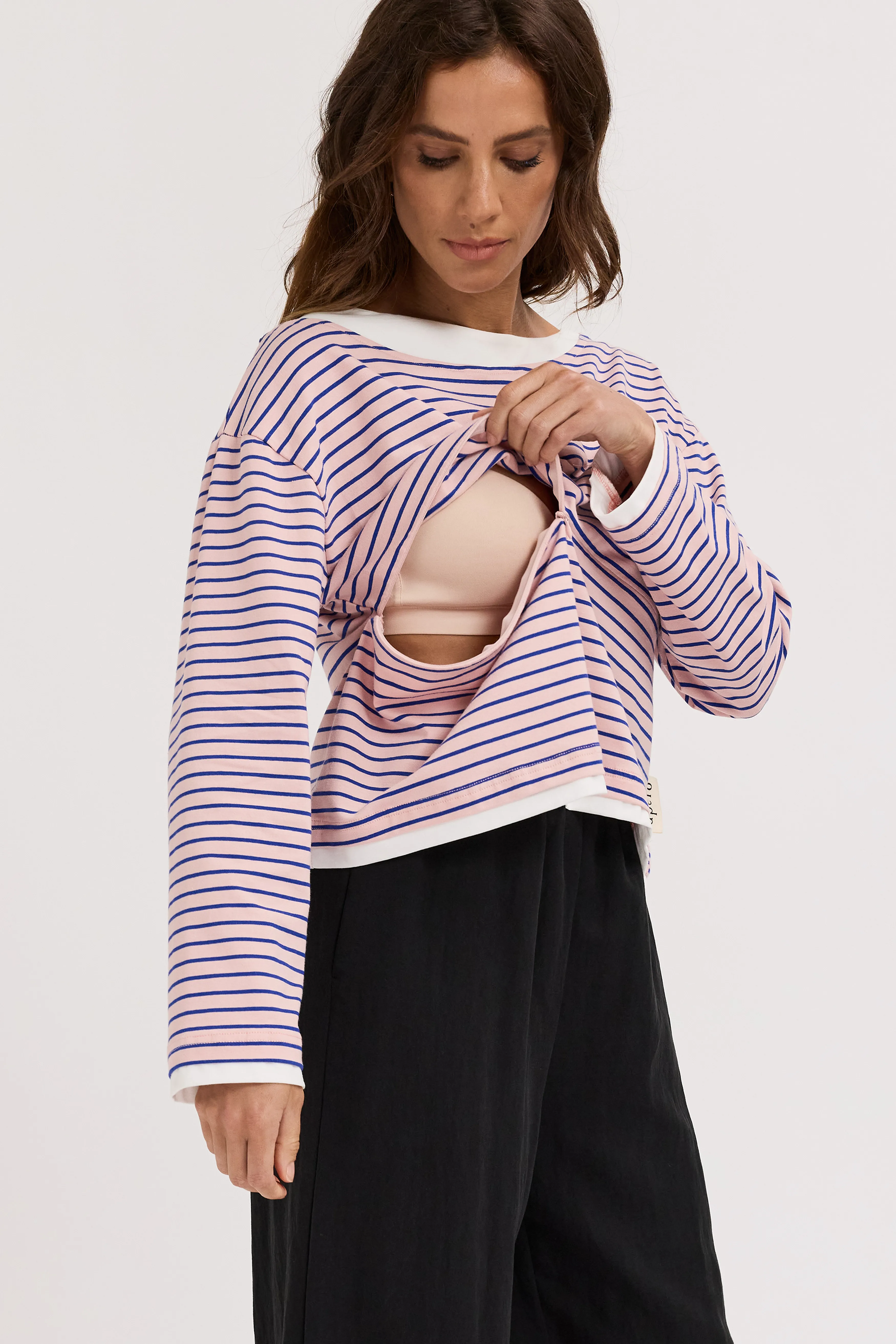 Phoebe Layered-Look Long Sleeve Top - Pink / Cobalt / White sold by Apero Label product image thumbnail 2