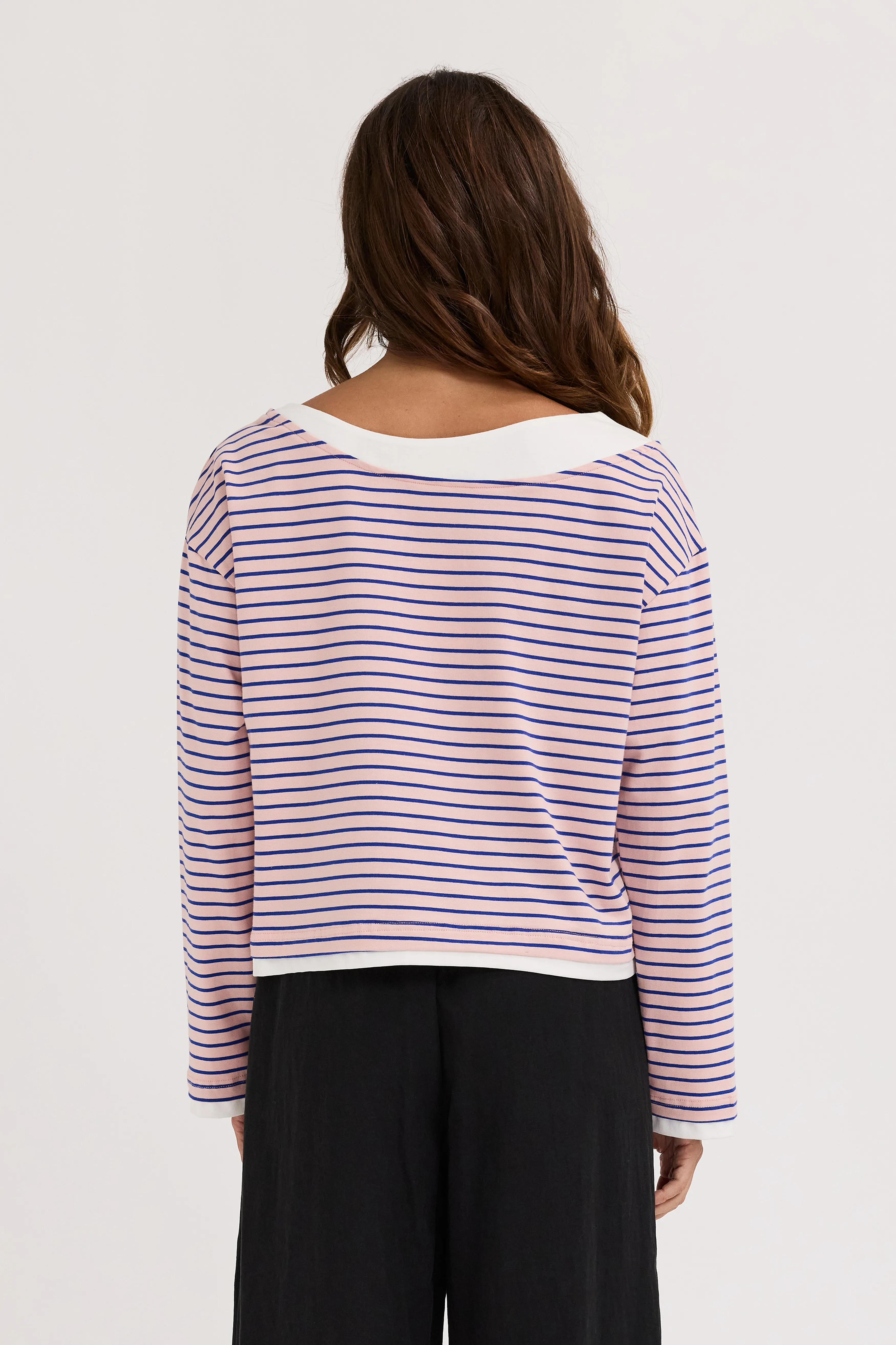 Phoebe Layered-Look Long Sleeve Top - Pink / Cobalt / White sold by Apero Label product image thumbnail 5