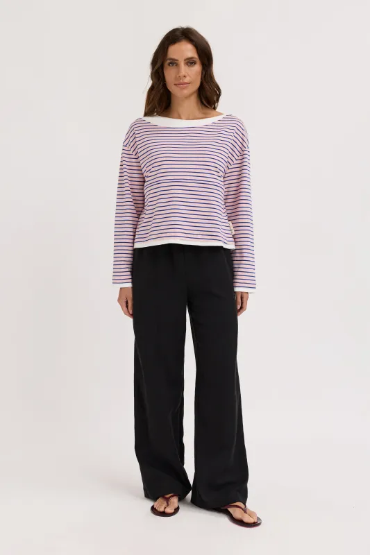 Phoebe Layered-Look Long Sleeve Top - Pink / Cobalt / White made by Apero Label