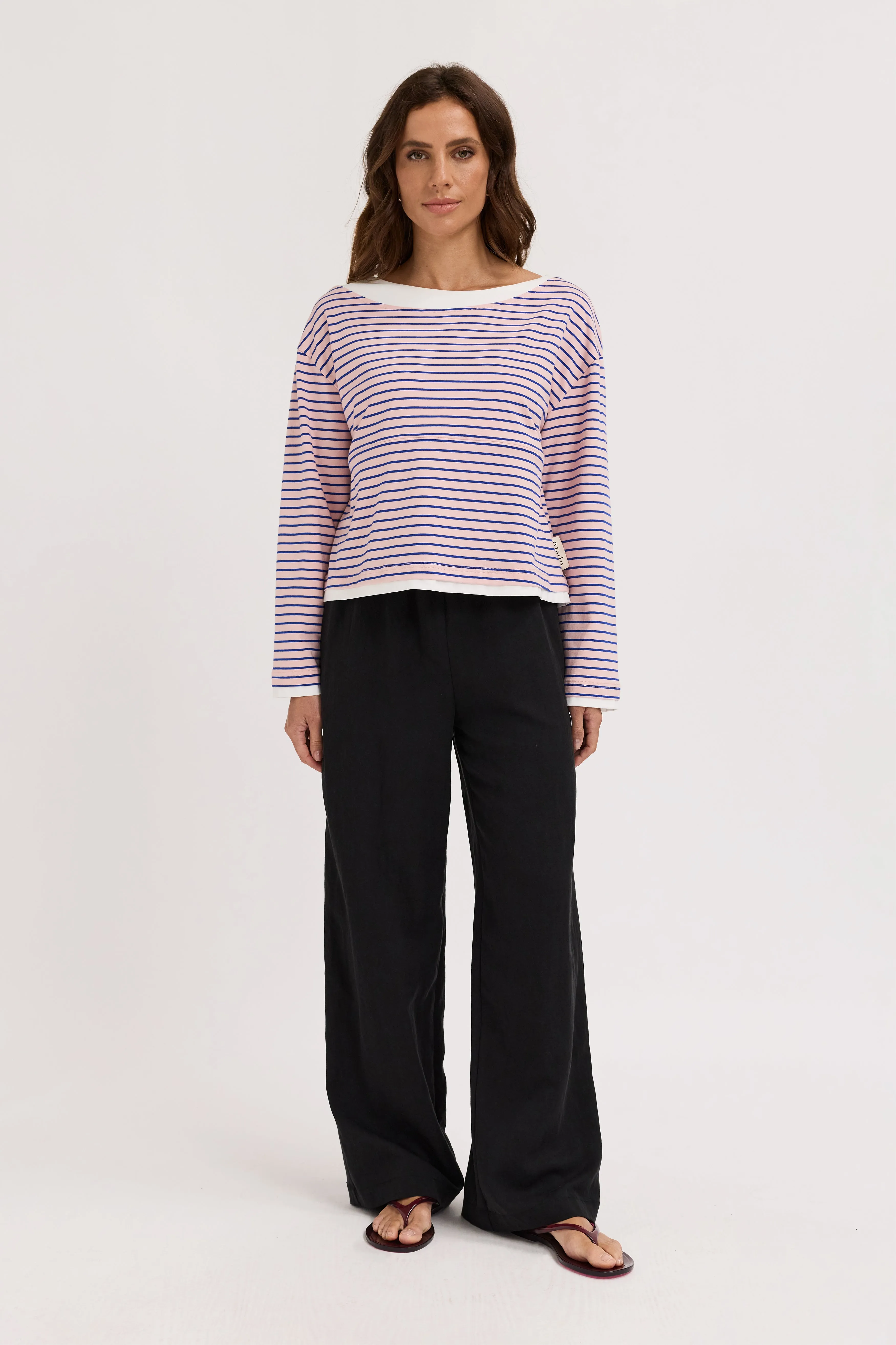 Phoebe Layered-Look Long Sleeve Top - Pink / Cobalt / White sold by Apero Label