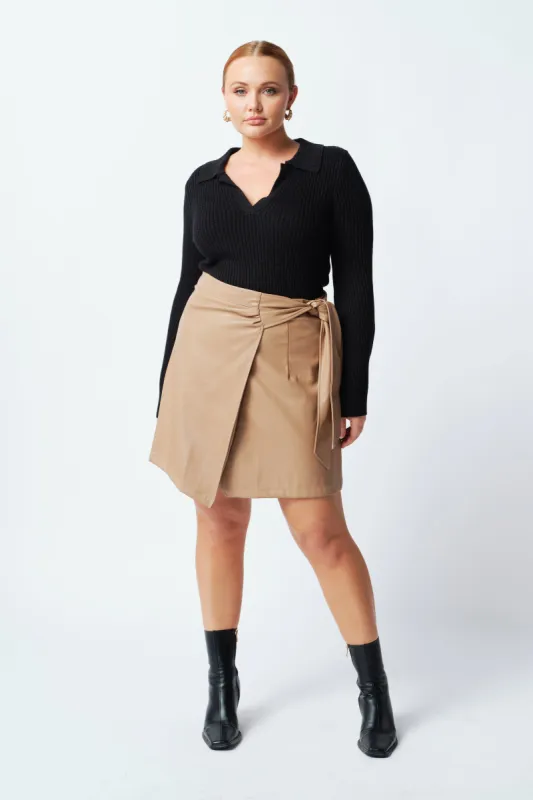 Blake Leather Look Wrap Mini Skirt  - Mocha sold by Apero Label