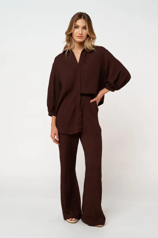 Franca Textured Button-Down Shirt - Chocolate sold by Apero Label