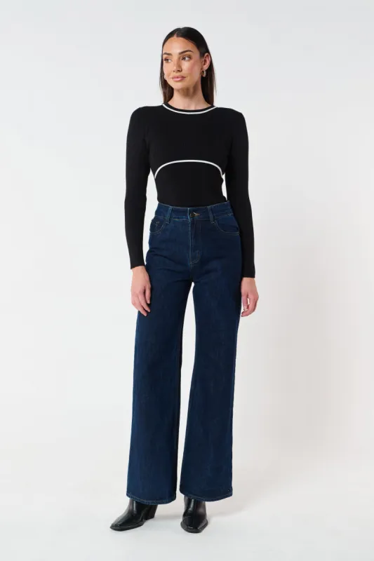 Rowe Long Sleeve Knit Top - Black / White sold by Apero Label