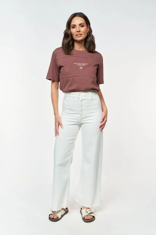 Mantra Embroidered Panel Tee - Chocolate / Cream sold by Apero Label