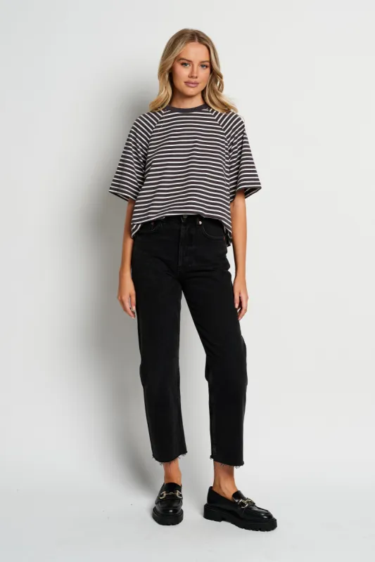 Mère Box-Cut Stripe Tee - Charcoal / White sold by Apero Label