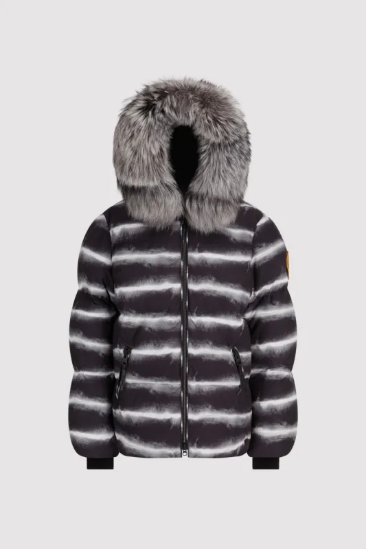 Women's Chinchilla Print Puffer with Fur in Black sold by Arctic Army