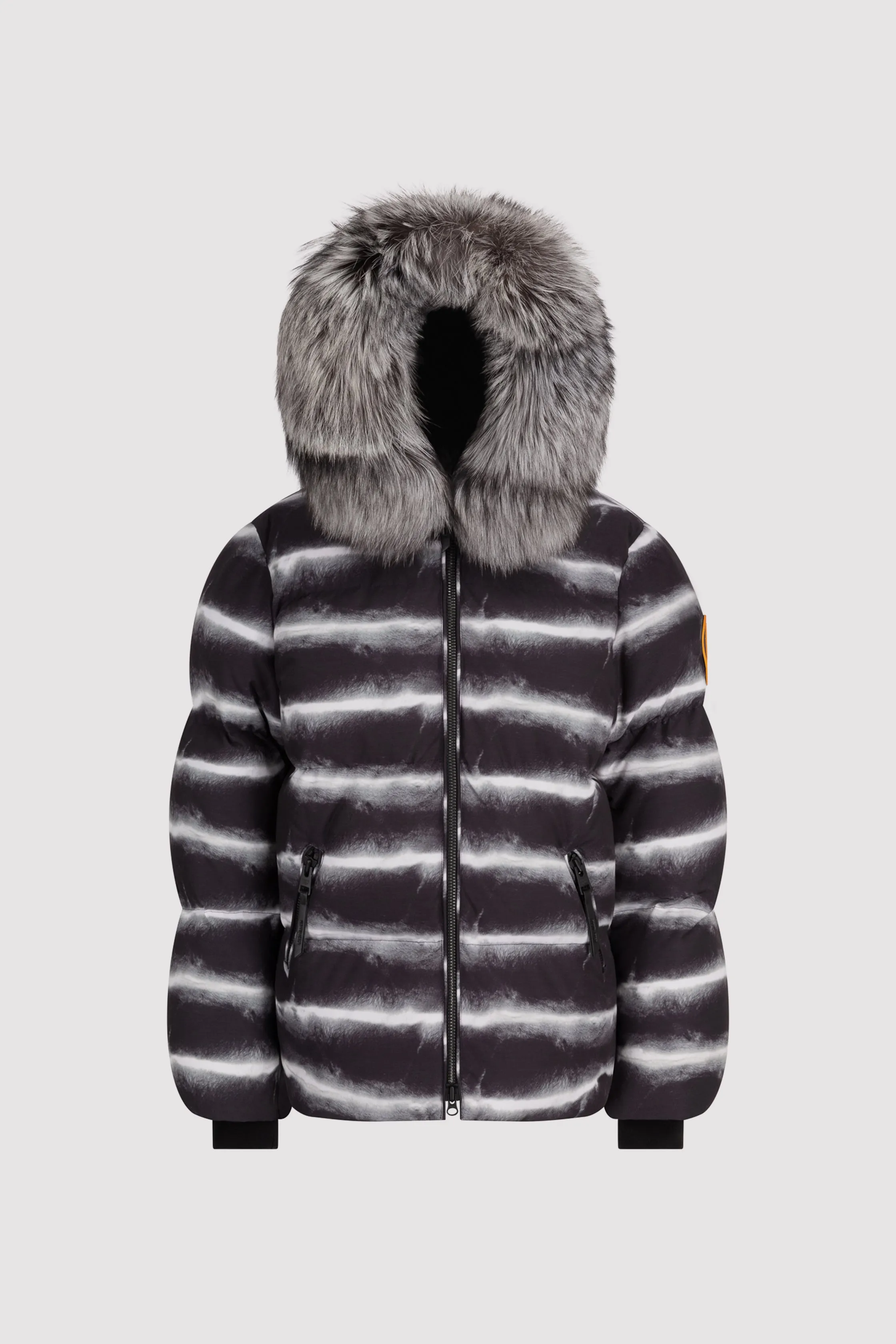 Women's Chinchilla Print Puffer with Fur in Black sold by Arctic Army
