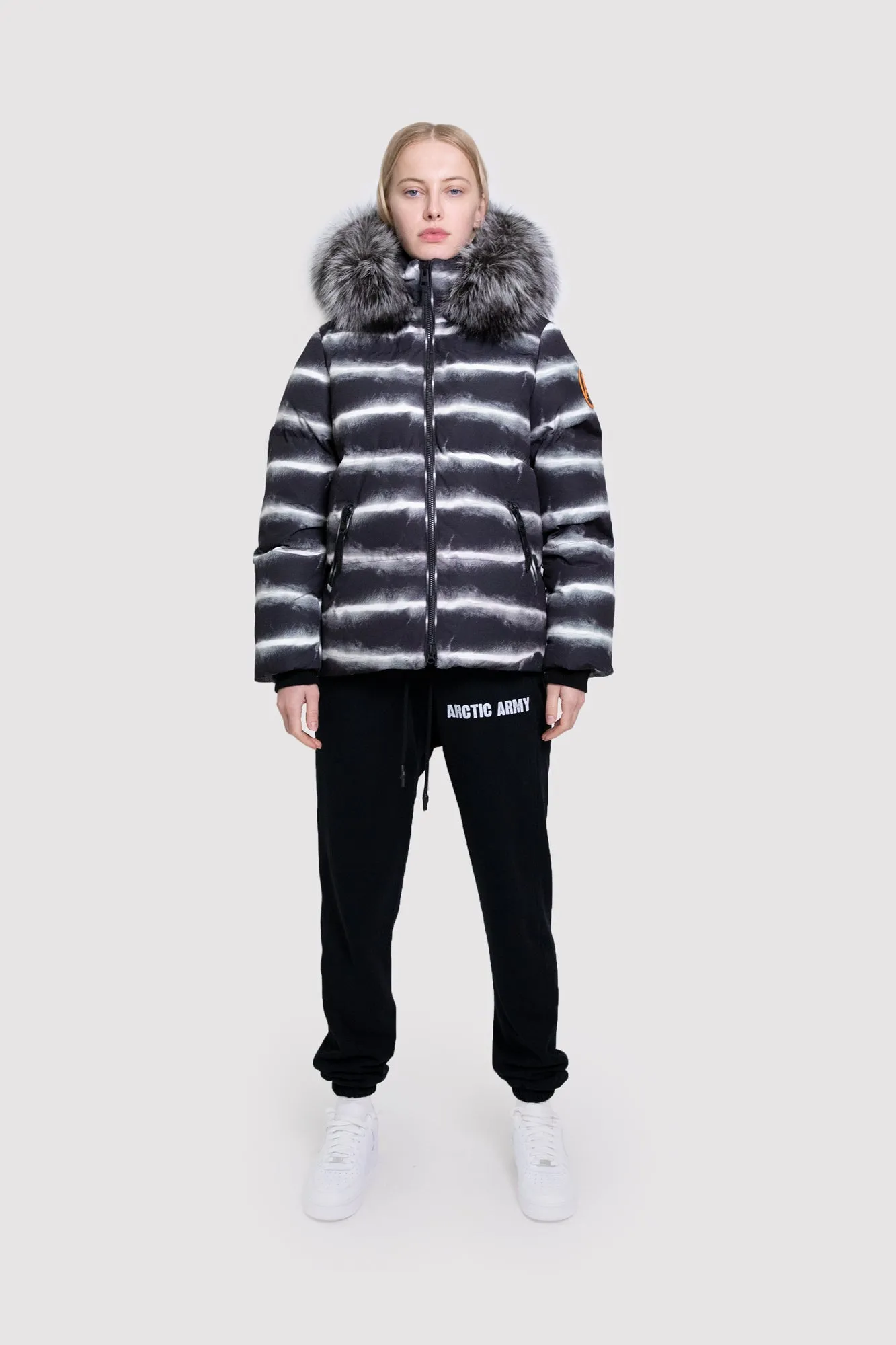 Women's Chinchilla Print Puffer with Fur in Black sold by Arctic Army product image thumbnail 2