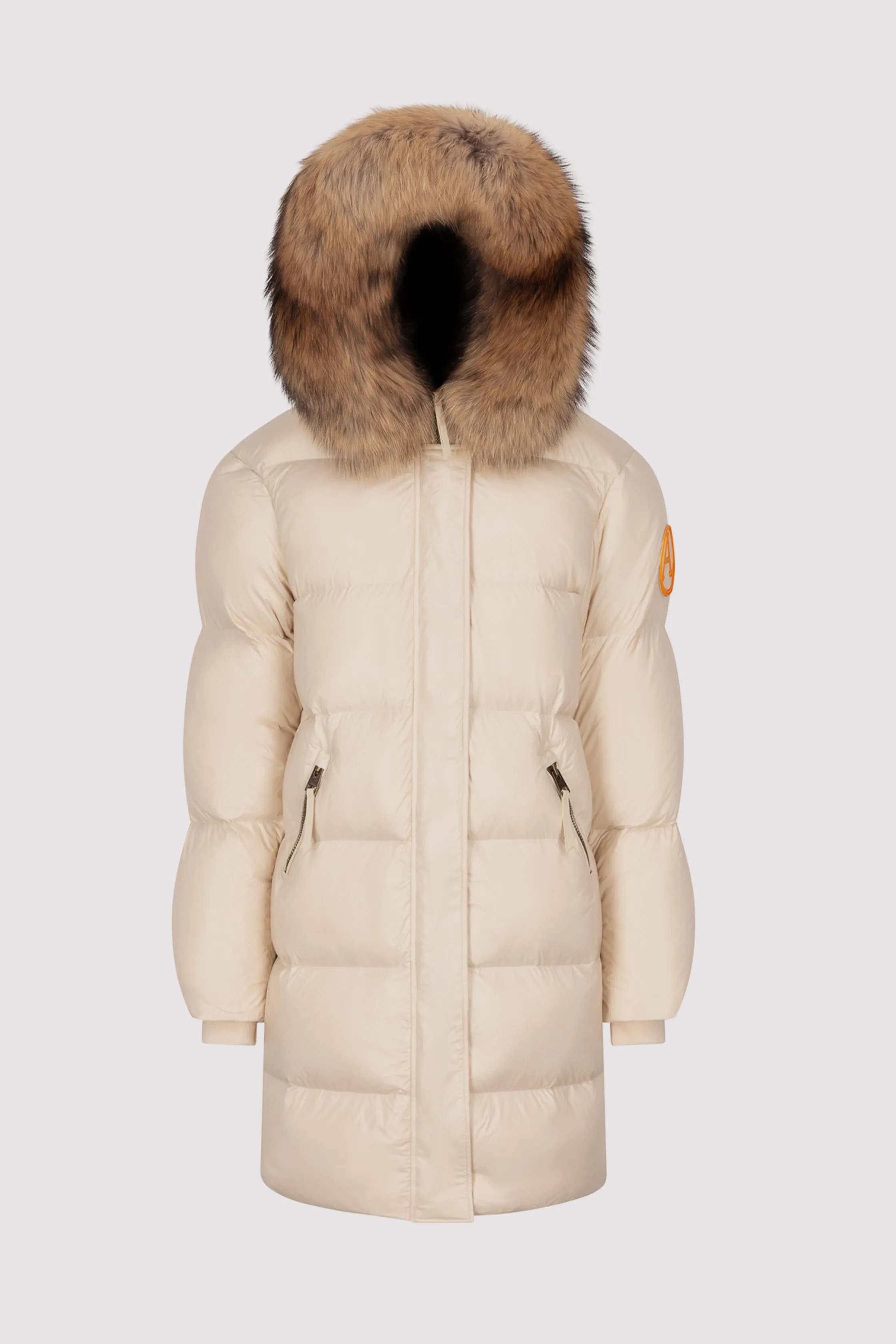 Mens Chalk Mid-Length Puffer Jacket with Fur sold by Arctic Army