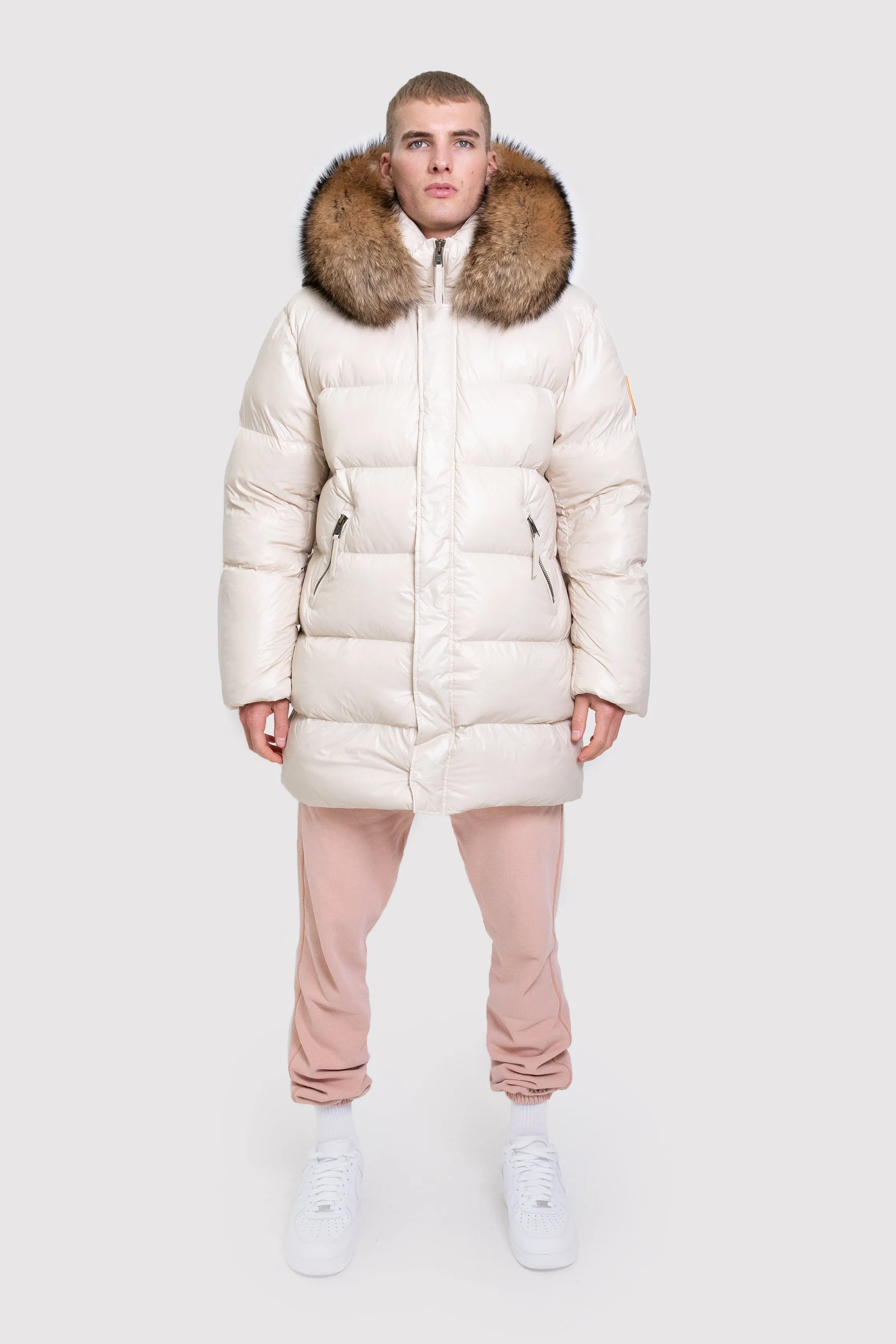 Mens Chalk Mid-Length Puffer Jacket with Fur sold by Arctic Army product image thumbnail 2