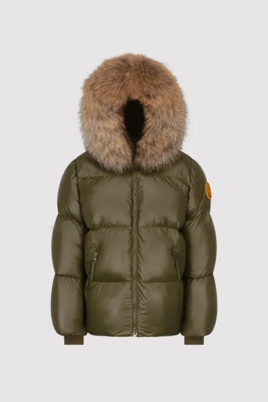Women's Puffer with Fur in Khaki sold by Arctic Army
