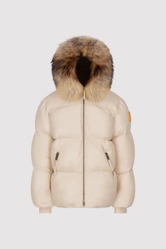 Women's Puffer with Fur in Chalk sold by Arctic Army