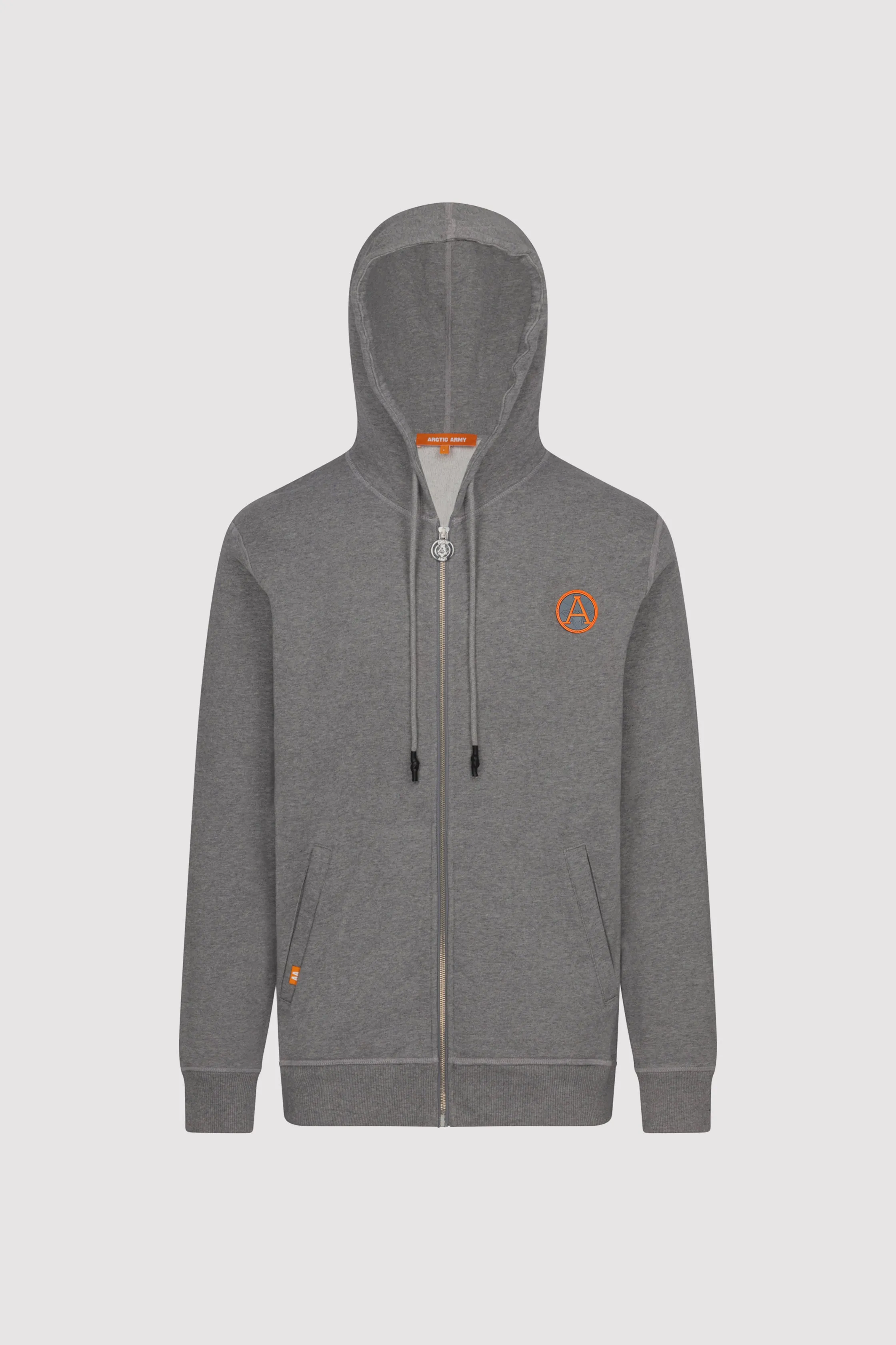 Men's Badge Zip Through Hoodie in Grey sold by Arctic Army