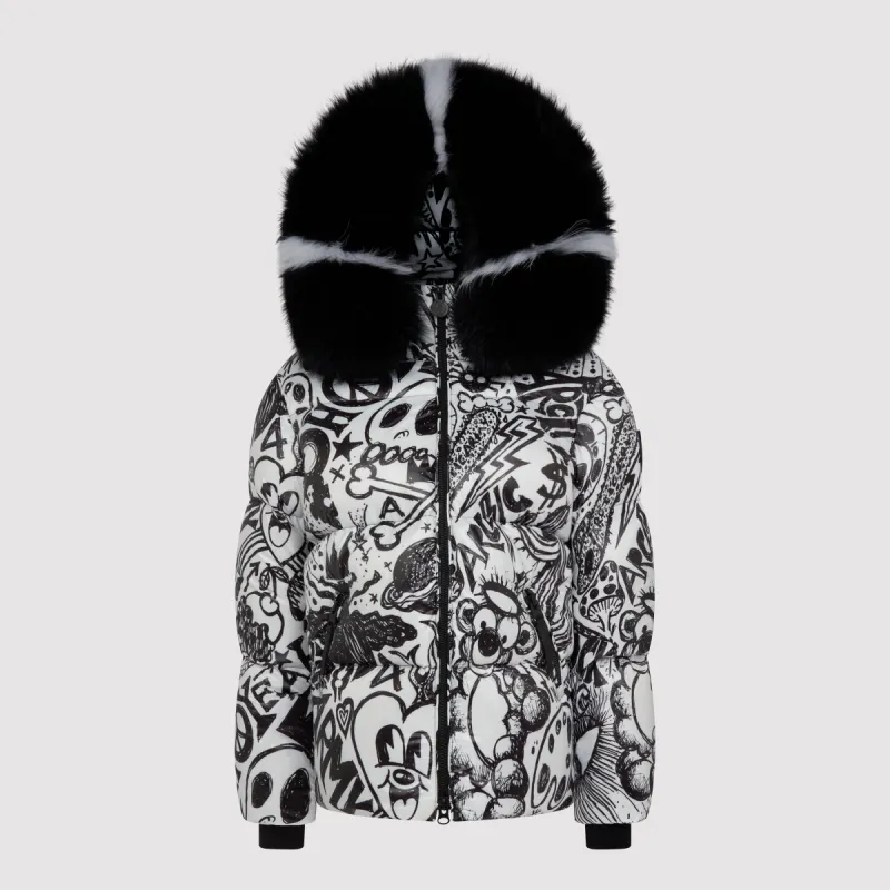 Women's Puffer with Fur in Graffiti sold by Arctic Army