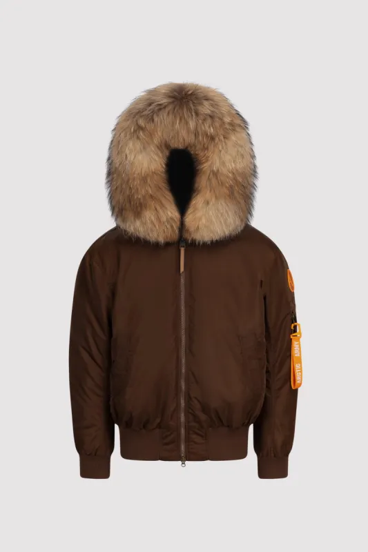 Women's Bomber with Fur in Chocolate sold by Arctic Army