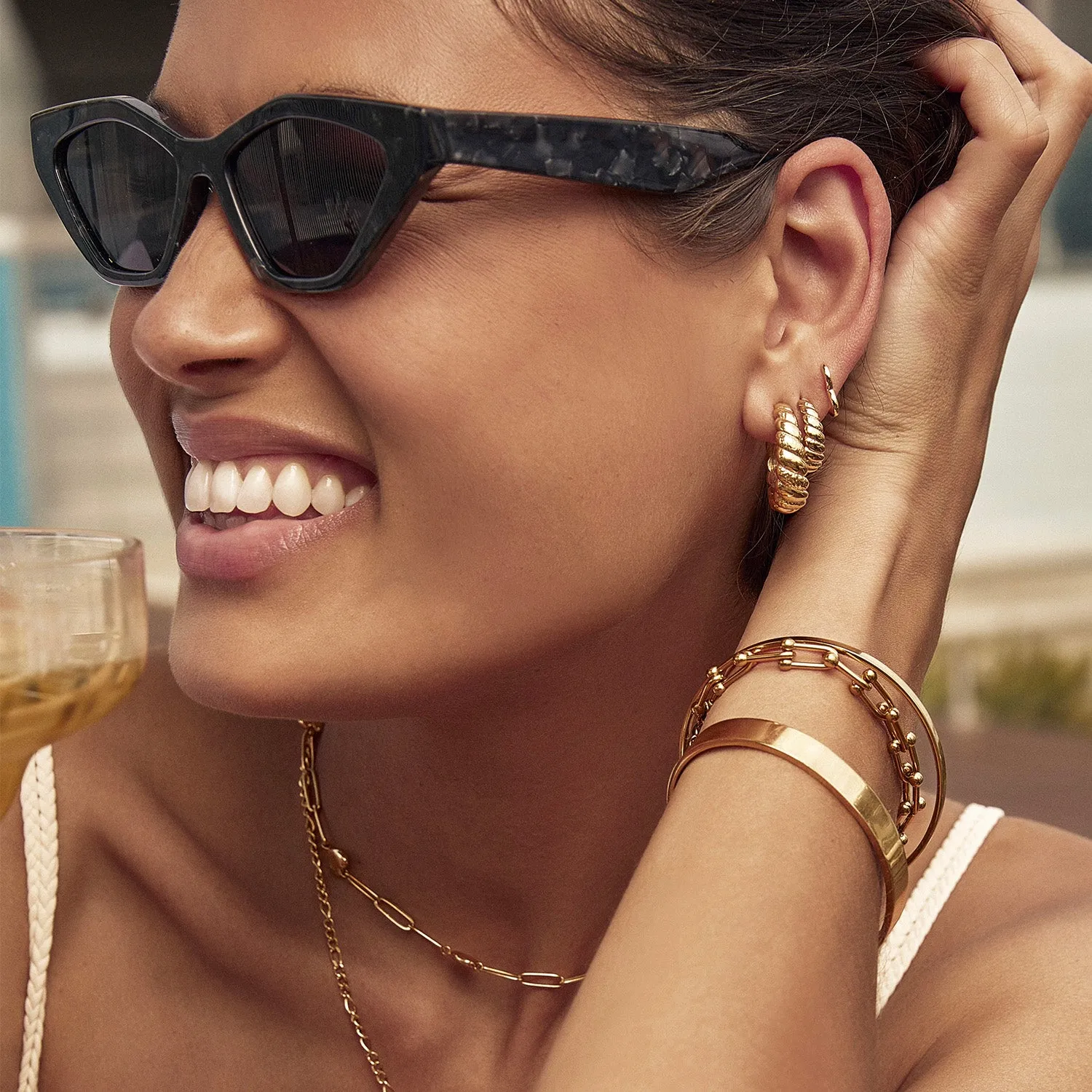 Lulu Gold Hoop Earrings sold by Arms Of Eve product image thumbnail 3