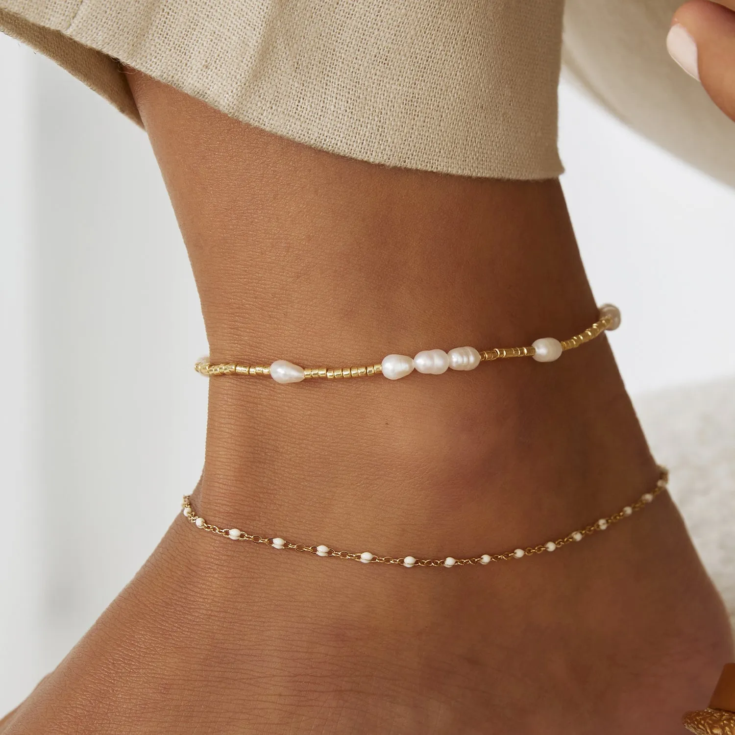 Poppy Pearl & Glass Beaded Anklet - Gold sold by Arms Of Eve product image thumbnail 4