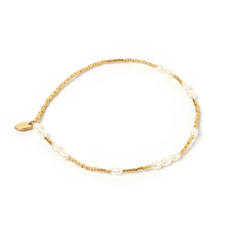 Poppy Pearl & Glass Beaded Anklet - Gold sold by Arms Of Eve