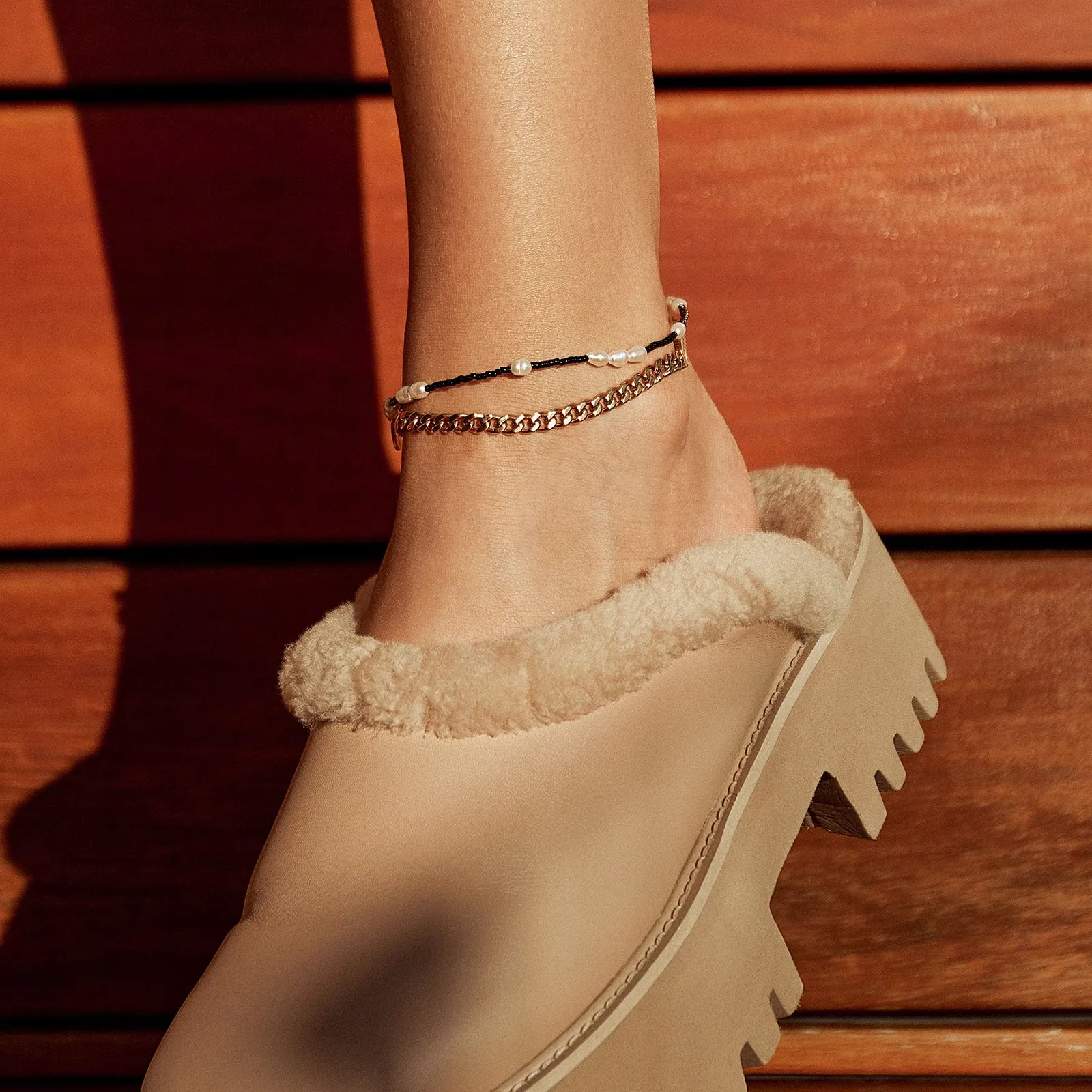 Poppy Pearl & Glass Beaded Anklet - Black sold by Arms Of Eve product image thumbnail 2