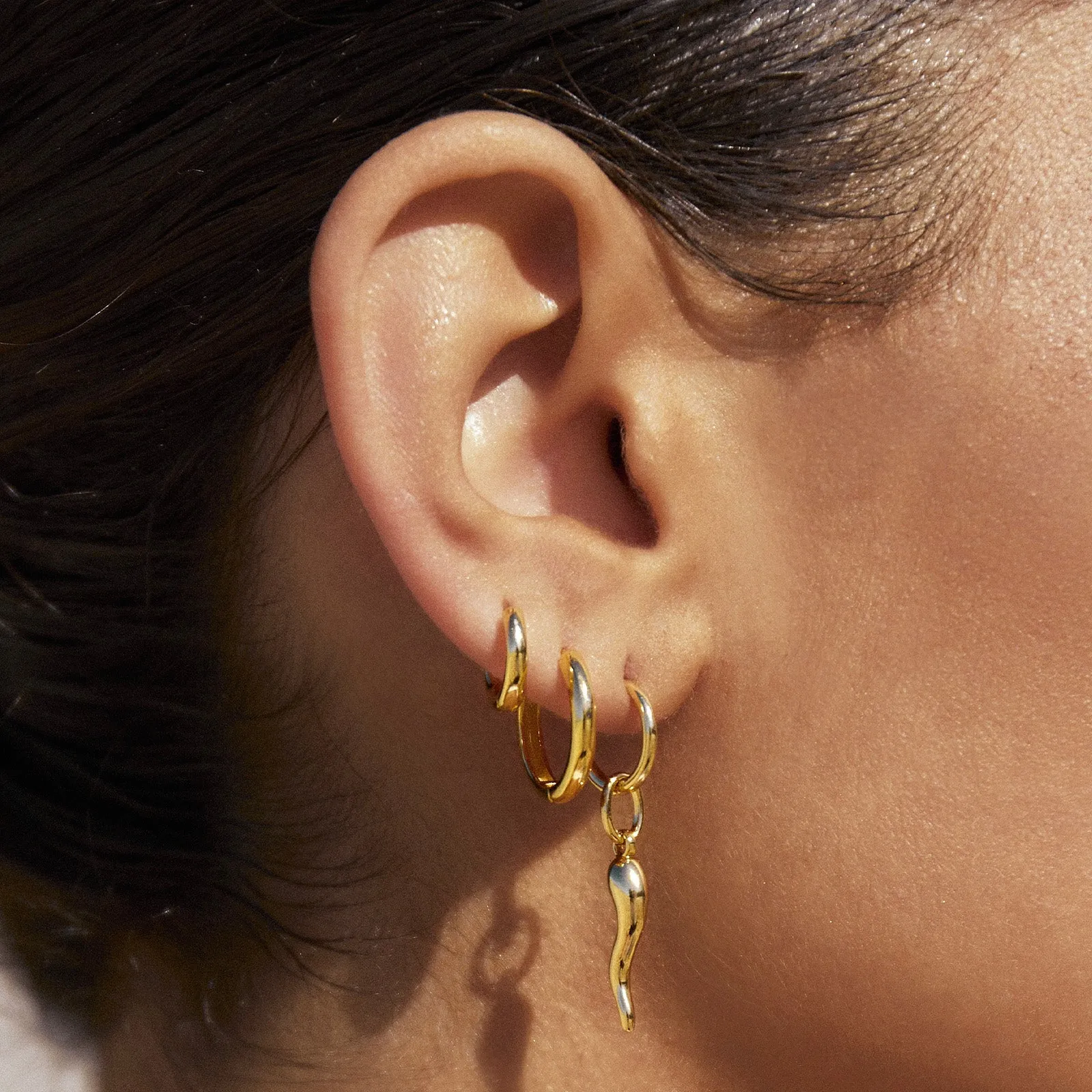 Cornicello Gold Charm Earrings - Large sold by Arms Of Eve product image thumbnail 4