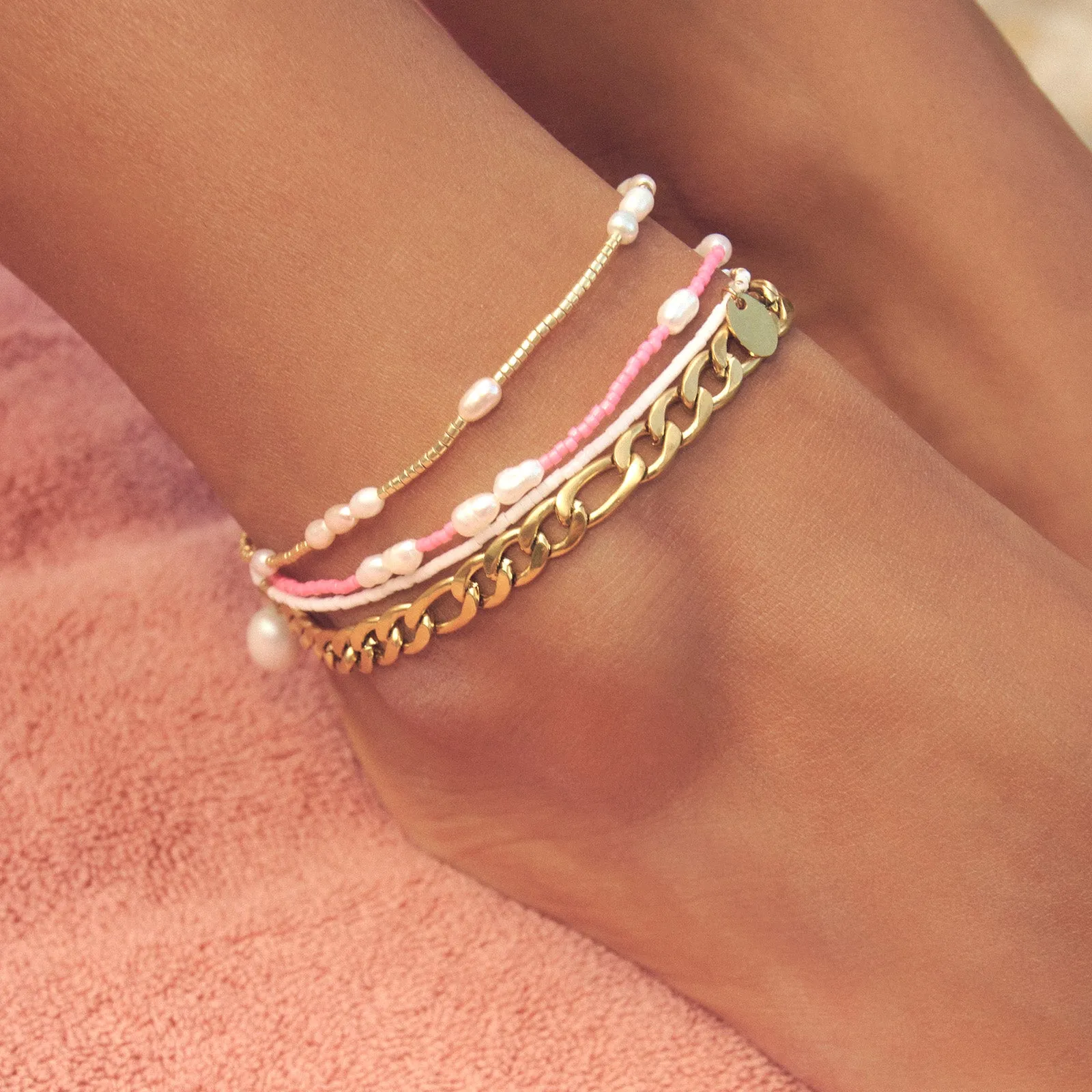 Poppy Pearl & Glass Beaded Anklet - Pink sold by Arms Of Eve product image thumbnail 3