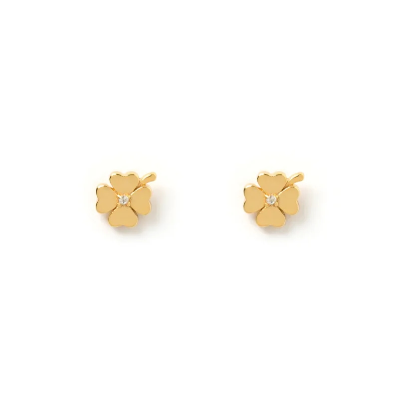 Four Leaf Clover Gold Studs sold by Arms Of Eve
