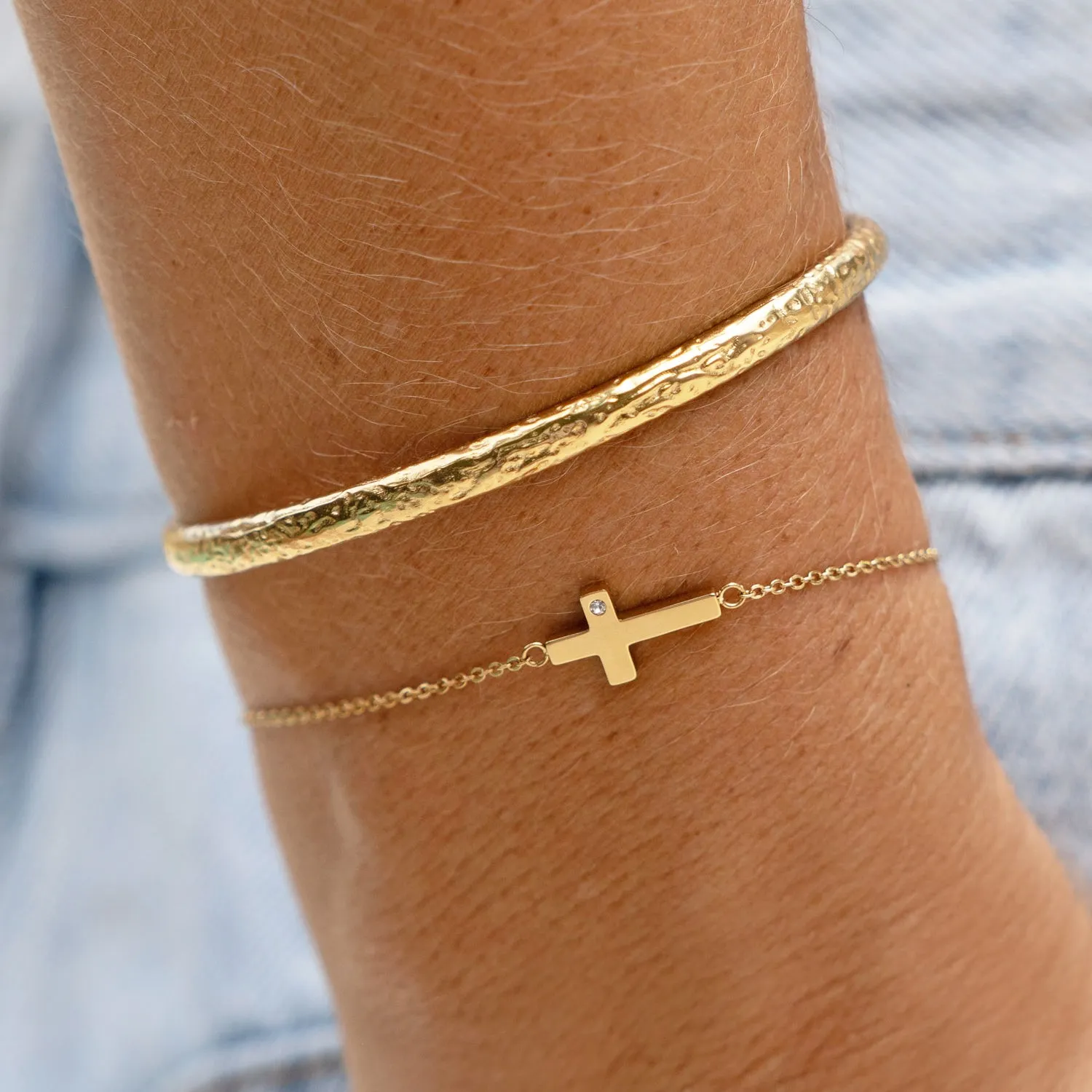 Cross Charm Gold Bracelet sold by Arms Of Eve product image thumbnail 2